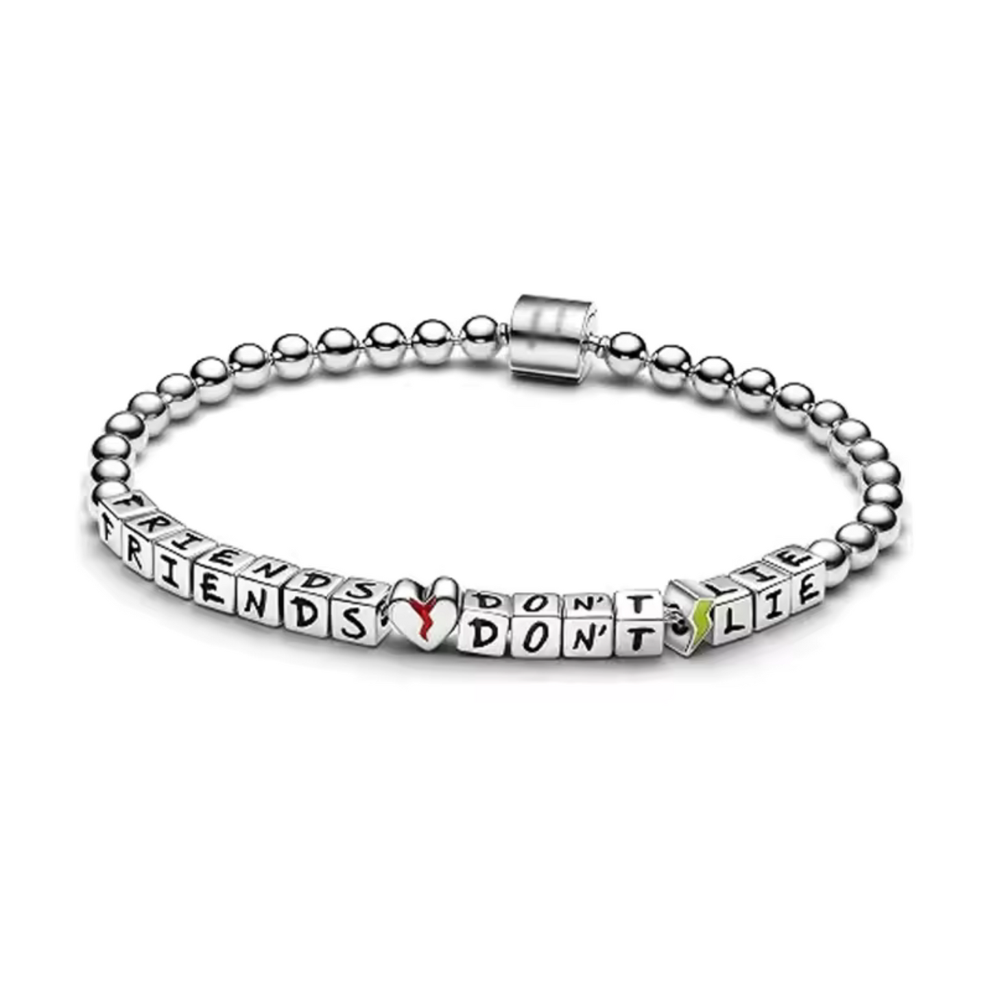 Exprime l’importance de l’amitié avec ce bracelet argenté inspiré de Stranger Things, gravé du célèbre slogan "Friends Don't Lie". Fabriqué en argent 925, ce bracelet capture l’essence de la loyauté et de la sincérité, des valeurs chères à la série. Un bijou discret et significatif, parfait pour les fans de Stranger Things ou ceux qui veulent célébrer l’amitié véritable.