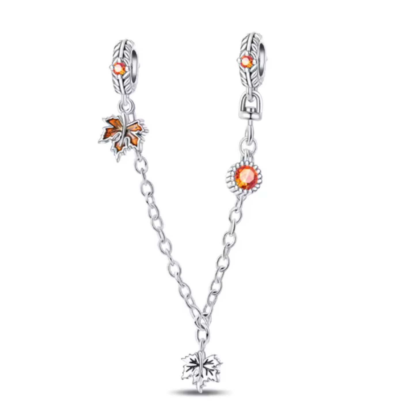 Ajoutez une touche élégante et automnale à votre collection avec ce charm Chaîne avec Feuilles d'Automne. Confectionné en métal doré ou cuivré, ce charm présente une délicate chaîne ornée de plusieurs feuilles aux couleurs chaudes et vibrantes de l'automne. Chaque feuille est finement détaillée, capturant la beauté et la diversité des formes qui caractérisent cette saison magique. Ce bijou est idéal pour ceux qui souhaitent célébrer la nature et les plaisirs de l'automne. Compatible avec les bracelets Pando