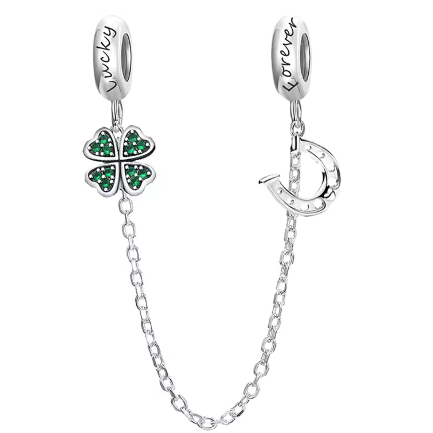 Apportez une touche de chance et de protection à votre bracelet avec cette magnifique chaîne de sécurité ornée d’un trèfle et d’un fer à cheval. Fabriquée en argent 925, cette chaîne associe deux symboles puissants de bonne fortune : un trèfle à quatre feuilles, représentant la chance, et un fer à cheval, symbole de protection et de prospérité.
En plus d’ajouter une touche porte-bonheur et positive à votre bijou, cette chaîne de sécurité protège votre bracelet en empêchant les ouvertures accidentelles, gar