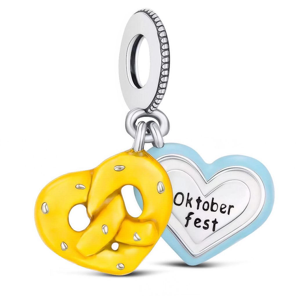 Ce charm célèbre la convivialité de l’Oktoberfest avec deux pendentifs colorés : un grand bretzel doré, emblème gourmand de la fête bavaroise, et un cœur bleu pastel gravé "Oktoberfest". Les finitions brillantes et les détails naïfs en font un bijou fun à offrir ou à porter, parfait pour les passionnés de traditions allemandes, de gastronomie et de moments festifs.
Caractéristiques
Matière : Argent 925, émail jaune doré et bleu pastel
Design : Bretzel tridimensionnel, cœur gravé, bélière argentée classique