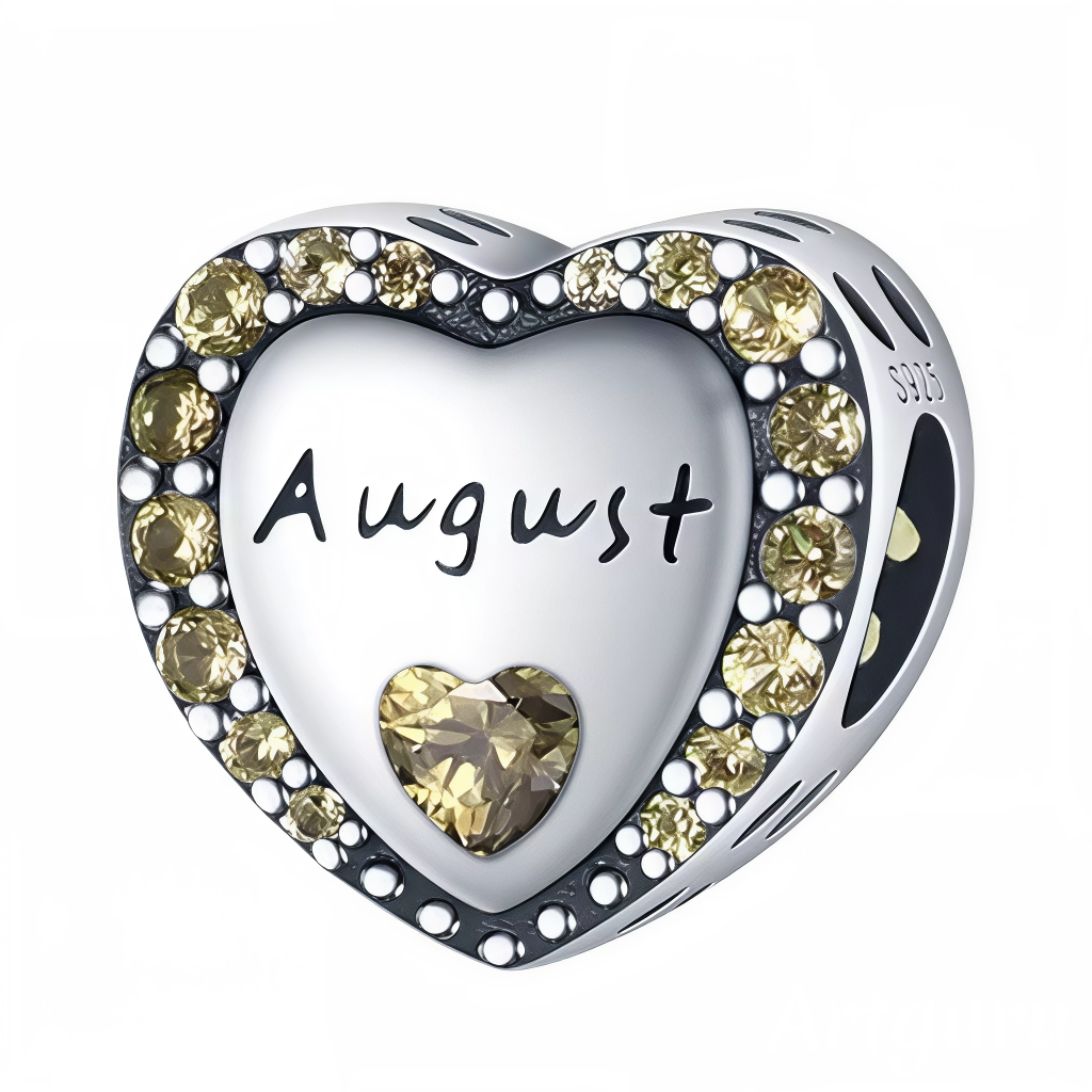 Illuminez le mois d’août avec ce charm en argent 925 en forme de cœur, délicatement orné d’un contour de strass jaunes éclatants. Au centre, l’inscription « August » est gravée avec finesse, sublimée par une pierre jaune en forme de cœur qui symbolise la joie et l’énergie estivale. Un bijou parfait pour célébrer un anniversaire d’août ou offrir un cadeau vibrant et plein de sens.