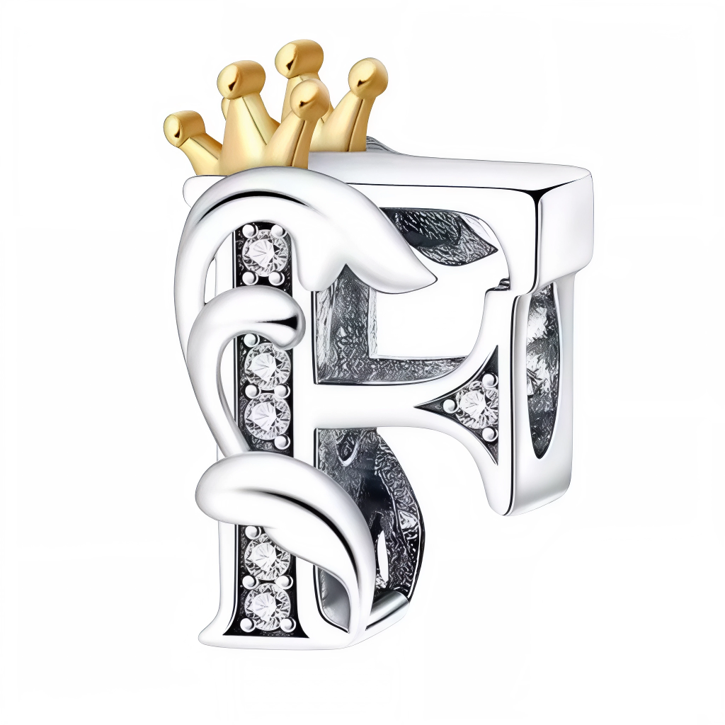 Affirmez votre style avec ce charm en forme de lettre "F", finement travaillé en argent 925 et surmonté d’une élégante couronne couleur or. Symbole de distinction et de personnalité, ce bijou apporte une touche royale à votre bracelet. Parfait pour offrir ou pour personnaliser votre propre création, il allie raffinement, durabilité et originalité.