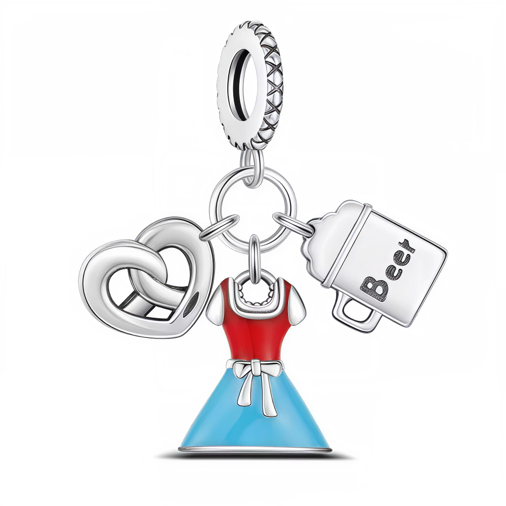 Ce charm met à l’honneur la traditionnelle fête bavaroise avec trois pendentifs : une robe Dirndl éclatante en rouge et bleu, un bretzel ajouré en argent, et une chope gravée "Beer". Les détails évoquent l’ambiance festive et gourmande de l’Oktoberfest, faisant de ce bijou un incontournable pour tous les amoureux de l’Allemagne, de la convivialité et des soirées à thème. À porter sur un bracelet pour une touche joyeuse et authentique.
Caractéristiques
Matière : Argent 925, émail coloré, gravure "Beer"
Desi