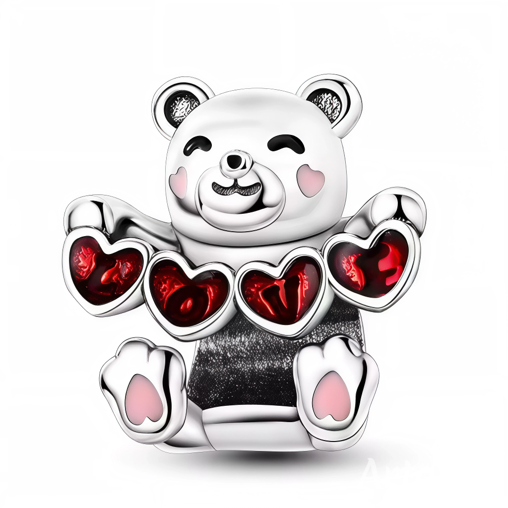 Ajoutez une touche de douceur et de tendresse à votre collection de bijoux avec ce charm en argent 925 représentant un ours assis, câlin et attendrissant. L’ours tient délicatement une banderole ornée de petits cœurs rouges éclatants, symbole d’amour et de complicité. Son fini argenté brillant met en valeur chaque détail du pelage, pour un effet à la fois chaleureux et raffiné. Un charm parfait pour exprimer vos émotions avec élégance.