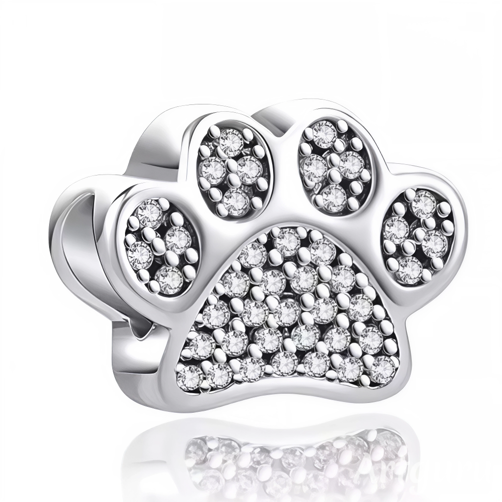Affichez toute votre tendresse et élégance avec ce charm patte de chien réalisé en Argent 925 (S925), délicatement pavé de cristaux blancs scintillants ! Ce bijou raffiné et lumineux est le choix idéal pour sublimer votre bracelet, que ce soit en clin d’œil à votre compagnon à quatre pattes ou pour ajouter une touche précieuse et intemporelle à votre collection.