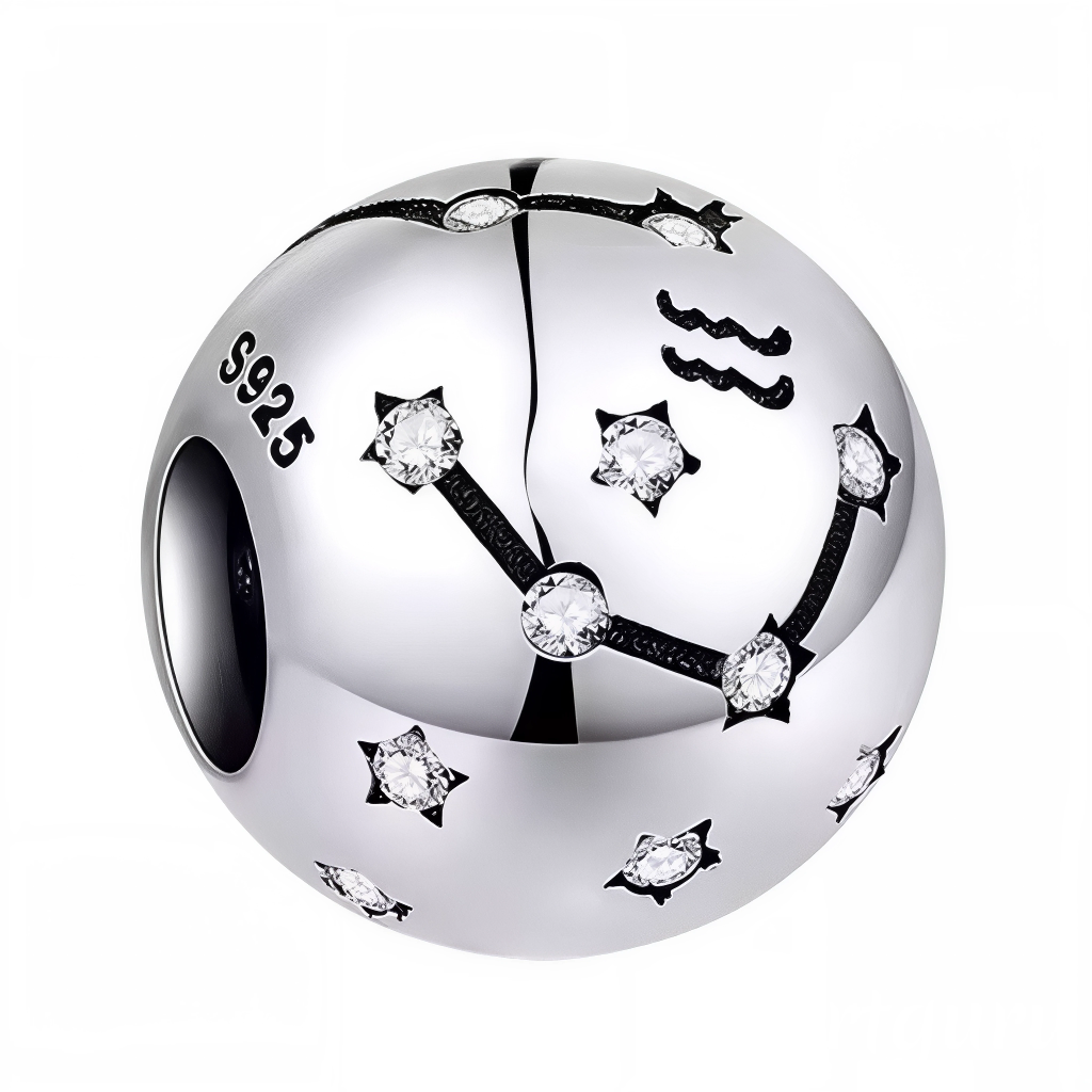 Portez fièrement la constellation du Verseau avec ce charm rond délicat en argent 925. Représentant les étoiles alignées du signe astrologique, ce bijou élégant et symbolique est parfait pour personnaliser votre bracelet ou offrir un cadeau unique à un amateur d’astronomie et d’astrologie.