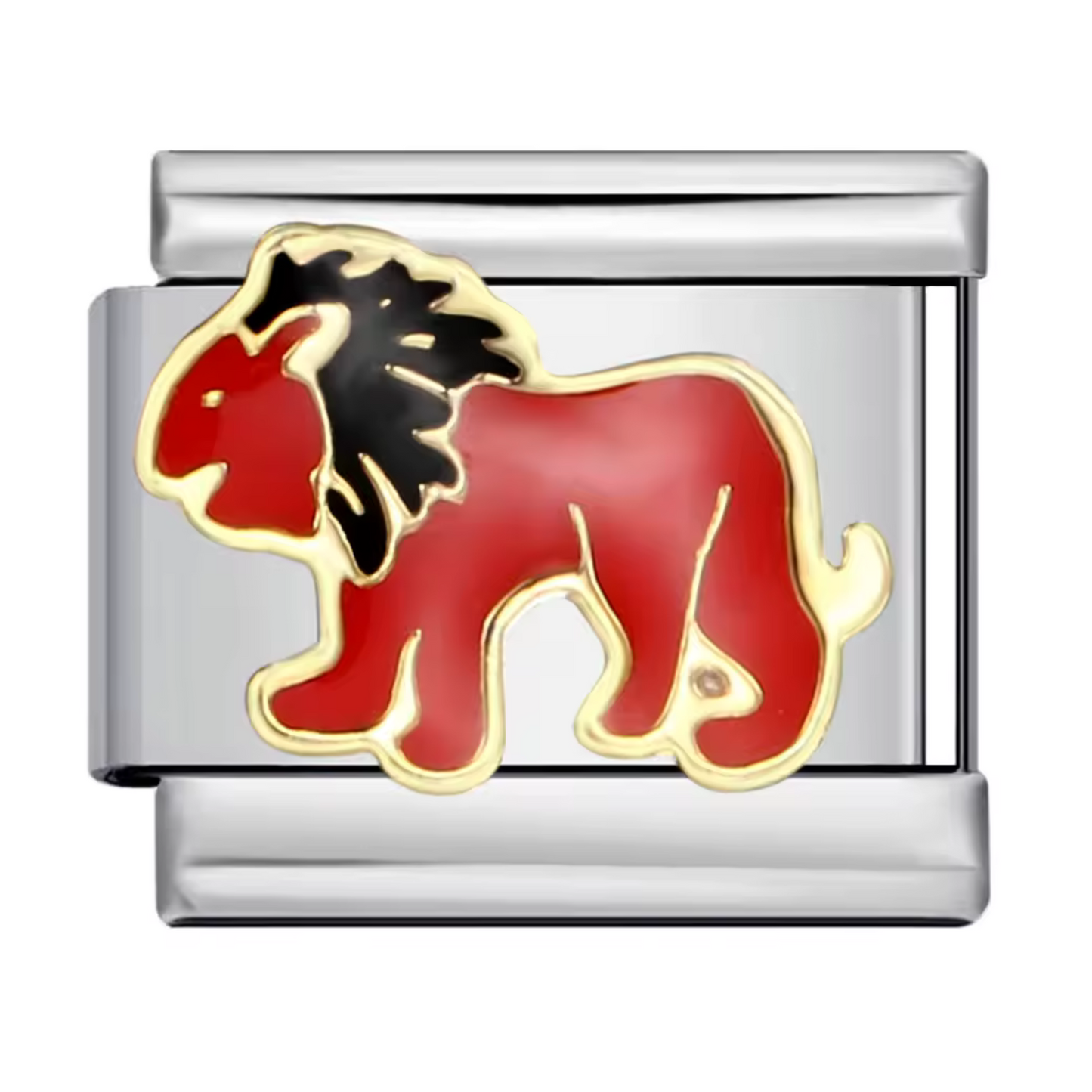 Ce charm italien en acier inoxydable argenté représente une tête de lion majestueuse, rehaussée par un émaillage rouge intense, symbole de force et de courage. Idéal pour affirmer sa personnalité, ce bijou au design audacieux apporte une touche puissante et élégante à votre bracelet. Facile à insérer, il s’adapte parfaitement à nos bracelets composés de 17 maillons extensibles et réglables, convenant à toutes les tailles de poignet. Compatible avec tous nos charms italiens, c’est le choix parfait pour enric