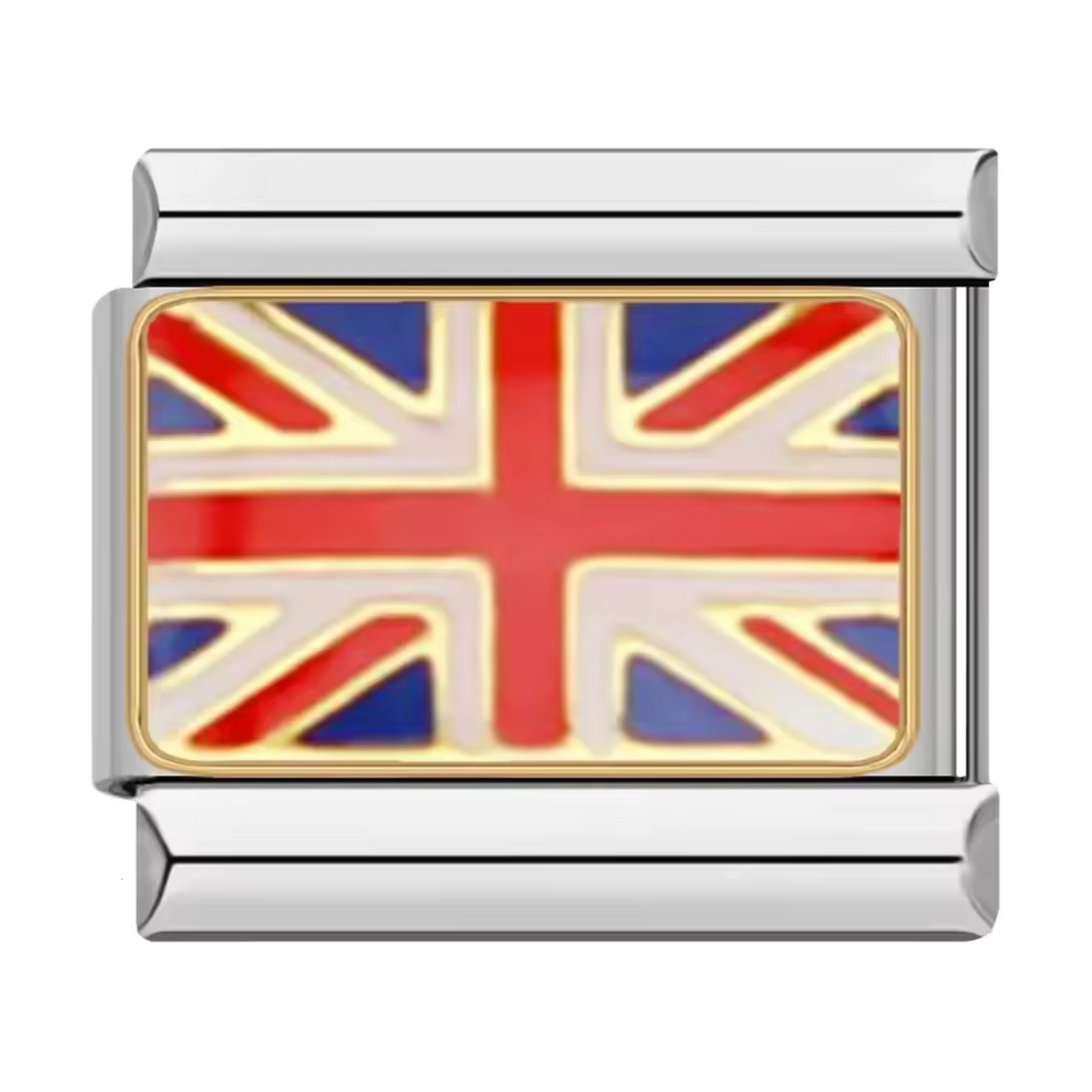 Ce charm italien argenté arbore fièrement le drapeau du Royaume-Uni, symbole d’élégance et de culture britannique. Fabriqué en acier inoxydable de haute qualité, il allie robustesse et détails minutieux pour un rendu coloré et raffiné. Facile à fixer, il s’adapte parfaitement à nos bracelets composés de 17 maillons extensibles et réglables, convenant à toutes les tailles de poignet. Compatible avec tous nos charms italiens, ce bijou est idéal pour personnaliser votre bracelet avec une touche internationale
