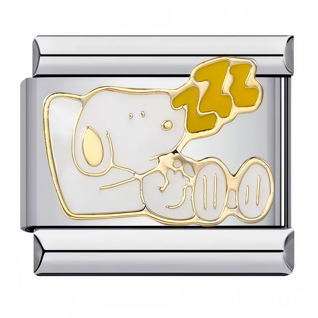 Ce charm italien tout en douceur représente Snoopy endormi, avec l’inscription « Zzz » pour illustrer son moment de repos. Fabriqué en acier inoxydable de haute qualité, il combine durabilité et détails soignés pour un effet à la fois tendre et amusant. Facile à fixer, il s’adapte à nos bracelets composés de 17 maillons extensibles et réglables, convenant à toutes les tailles de poignet. Compatible avec tous nos charms italiens, il apportera une touche cosy et attendrissante à votre collection.