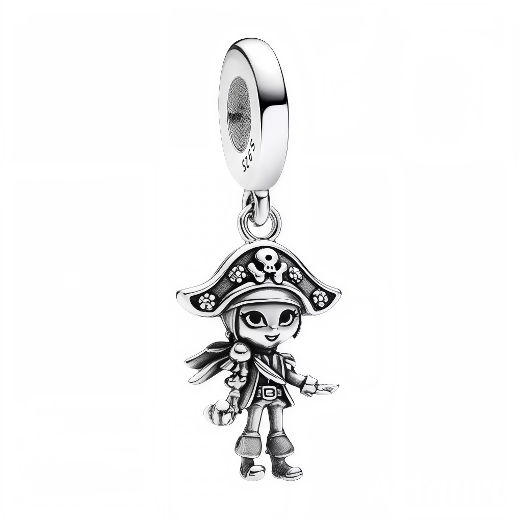Embarquez pour l’aventure avec ce charm pendentif en argent 925 représentant une capitaine pirate de l’univers Disney. Avec son chapeau tricorne, sa posture affirmée et ses détails finement ciselés, ce bijou évoque l’esprit de liberté, de bravoure et de mystère. Une pièce unique et audacieuse, parfaite pour les fans de pirates et de personnages féminins puissants.