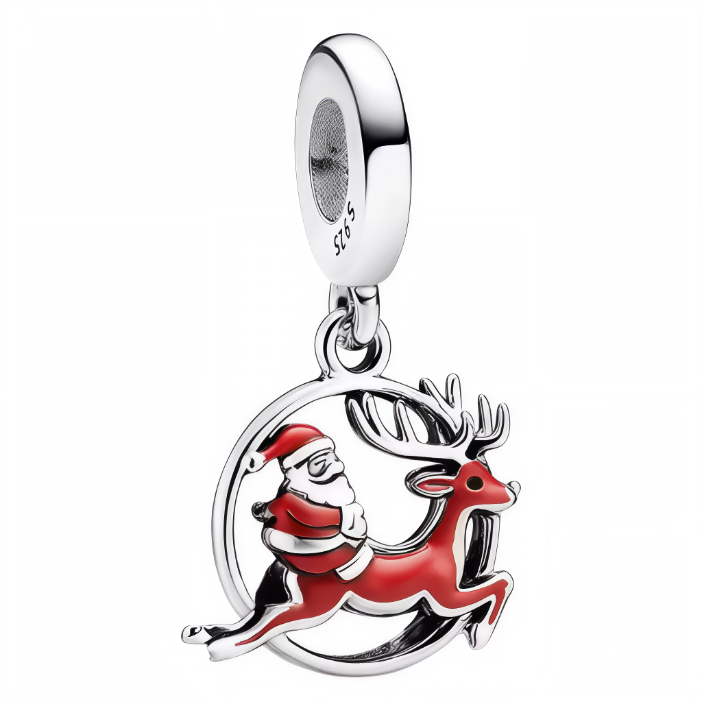 Apportez une touche festive et élégante à votre collection avec ce charm pendentif rond en Argent 925 (S925) représentant un cerf marron majestueux portant Père Noël sur son dos. Ce bijou capture l’esprit chaleureux et magique des fêtes de fin d’année, alliant détails soignés et design raffiné.