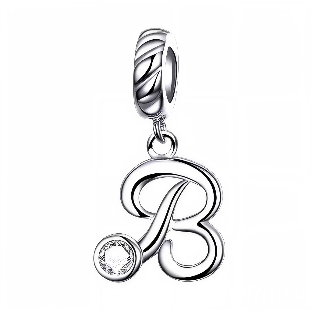 Apportez une touche raffinée à votre bracelet avec ce charm pendentif en argent 925 représentant la lettre "B". Son design élégant est orné d’un strass blanc scintillant qui reflète délicatement la lumière, créant un bijou à la fois simple et plein de charme. Parfait à porter au quotidien ou à offrir en cadeau pour un style sophistiqué et significatif.