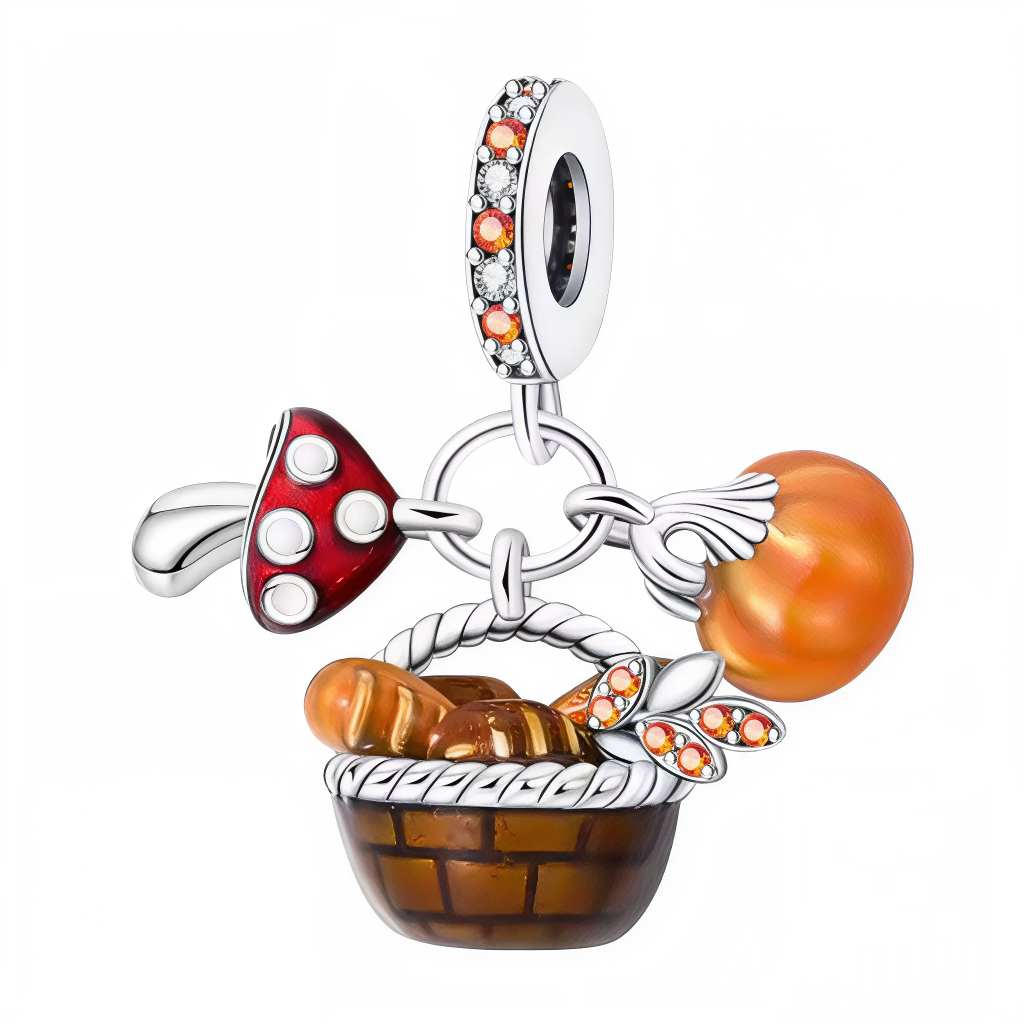 Plongez dans l’esprit de la saison avec ce charm “Panier Automnal” ! Réalisé en Argent 925 (S925), il réunit un panier marron garni de miniatures dorées, une citrouille orange, un champignon rouge à pois blancs et un détail feuillage décoré de cristaux orange. La bélière pavée de cristaux complète ce bijou coloré et poétique, idéal pour les amoureux des balades en forêt ou des collections originales.