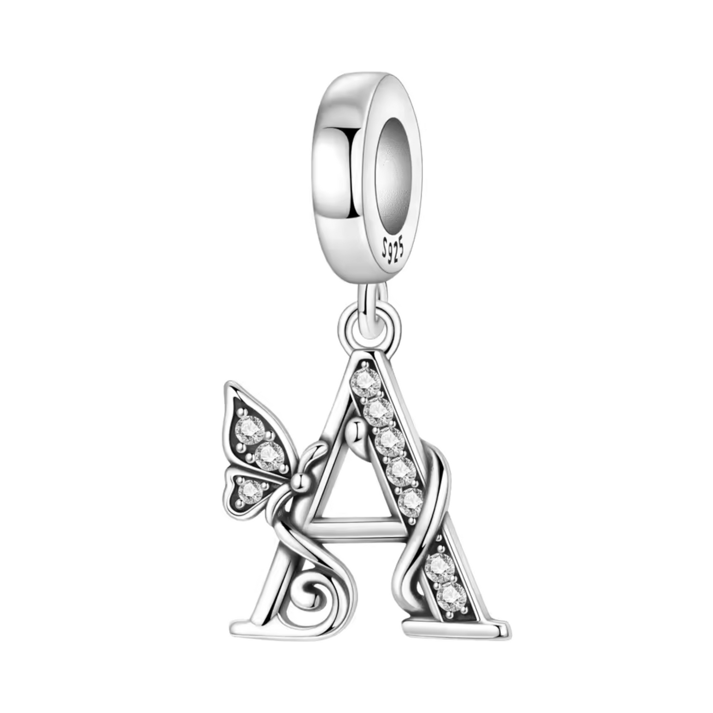 Exprimez votre élégance et votre personnalité avec ce charm pendentif en argent 925 représentant la lettre "A" stylisée dans un design raffiné. La lettre est ornée de strass scintillants qui ajoutent une touche de brillance délicate, accompagnée d’un petit papillon argenté symbolisant légèreté et liberté. Un bijou chic et sophistiqué, parfait pour personnaliser votre bracelet ou offrir un cadeau significatif.
