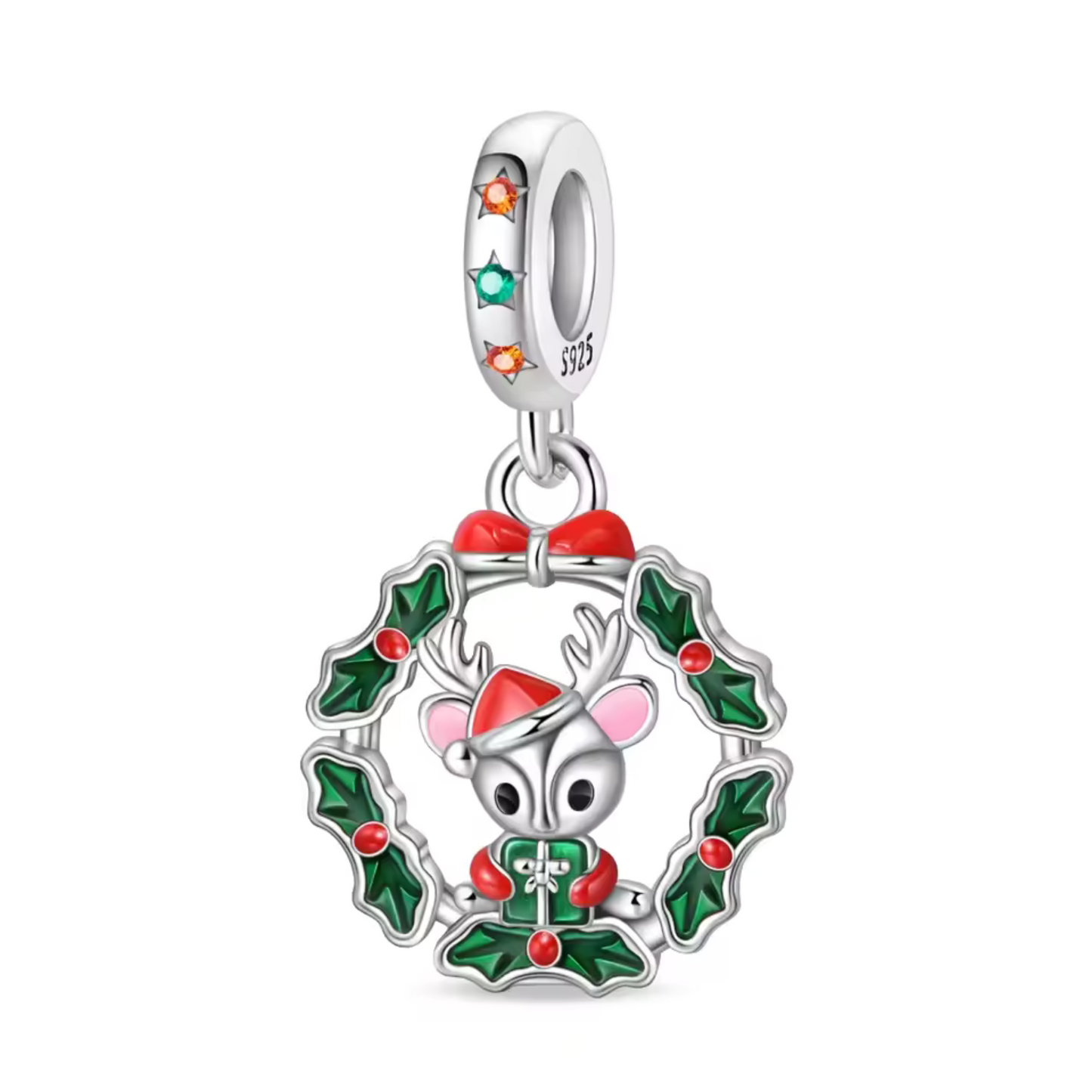 Charm-Anhänger - Weihnachtskranz mit Hirsch und Geschenk