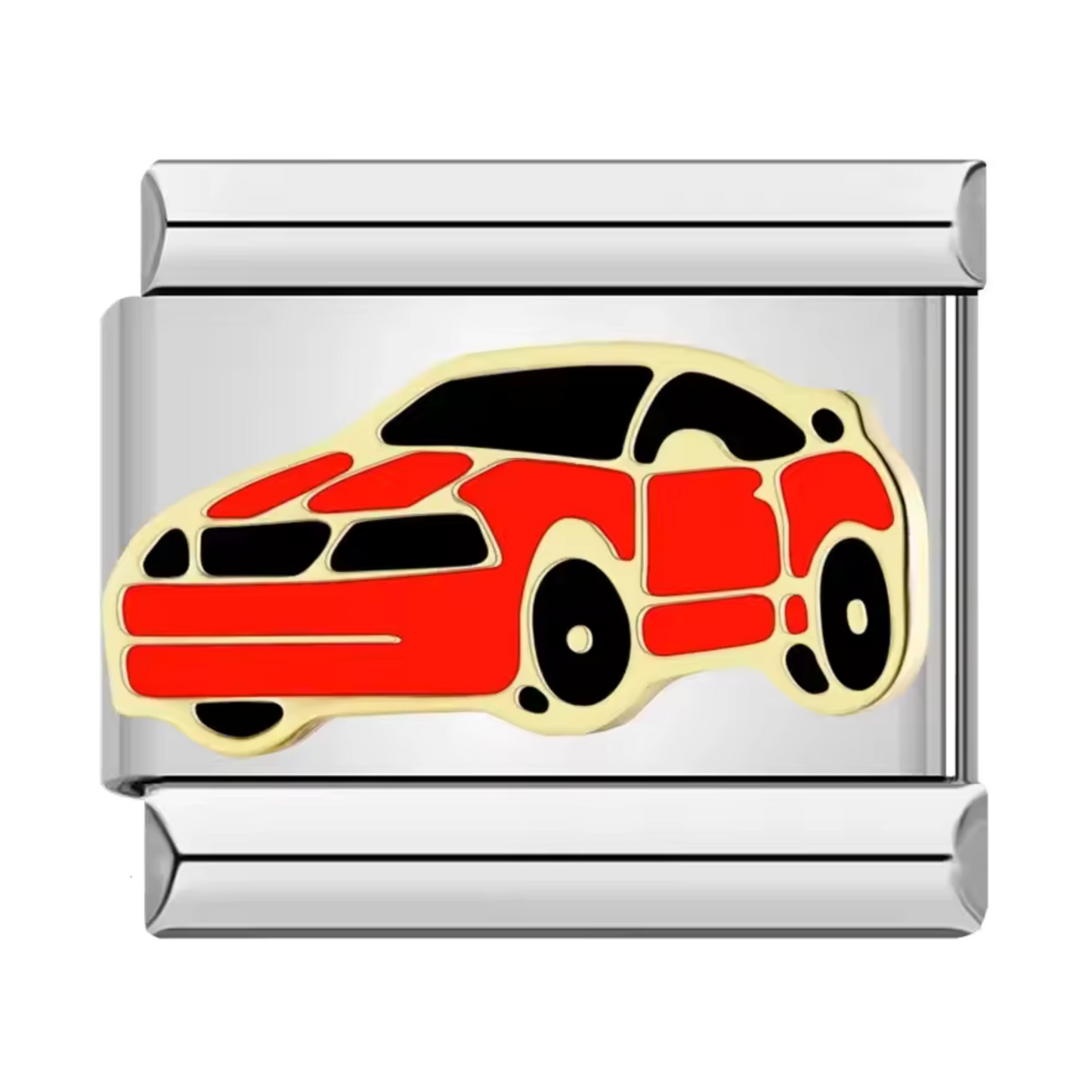 Ce charm italien argenté met en avant une voiture de sport rouge aux vitres teintées, symbole de vitesse et de modernité. Fabriqué en acier inoxydable de haute qualité, il allie robustesse et détails minutieux pour un rendu dynamique et élégant. Facile à fixer, il s’adapte parfaitement à nos bracelets composés de 17 maillons extensibles et réglables, convenant à toutes les tailles de poignet. Compatible avec tous nos charms italiens, ce bijou audacieux est idéal pour personnaliser votre bracelet avec une to