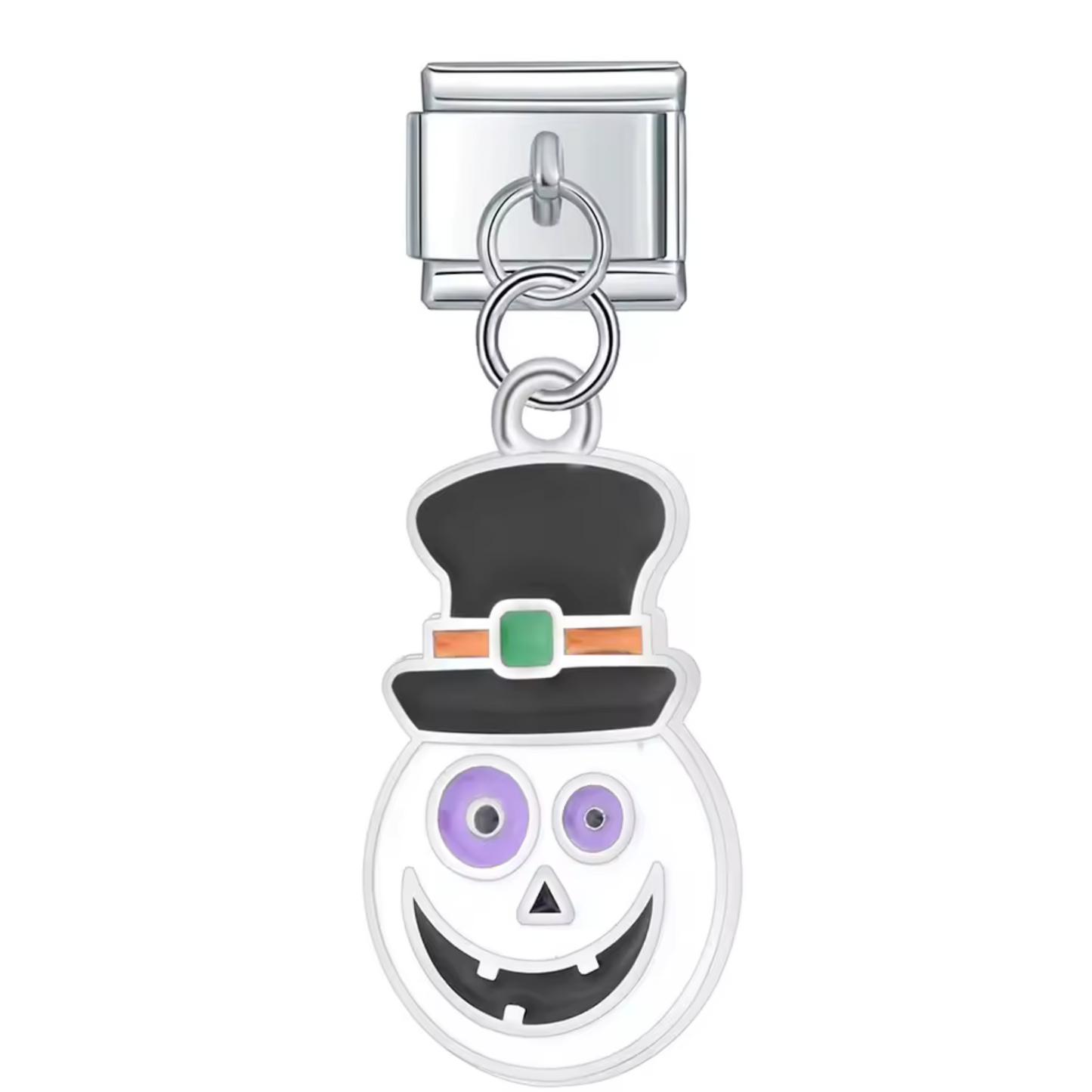Italienischer Charm-Silberanhänger – Halloween-Schneemann