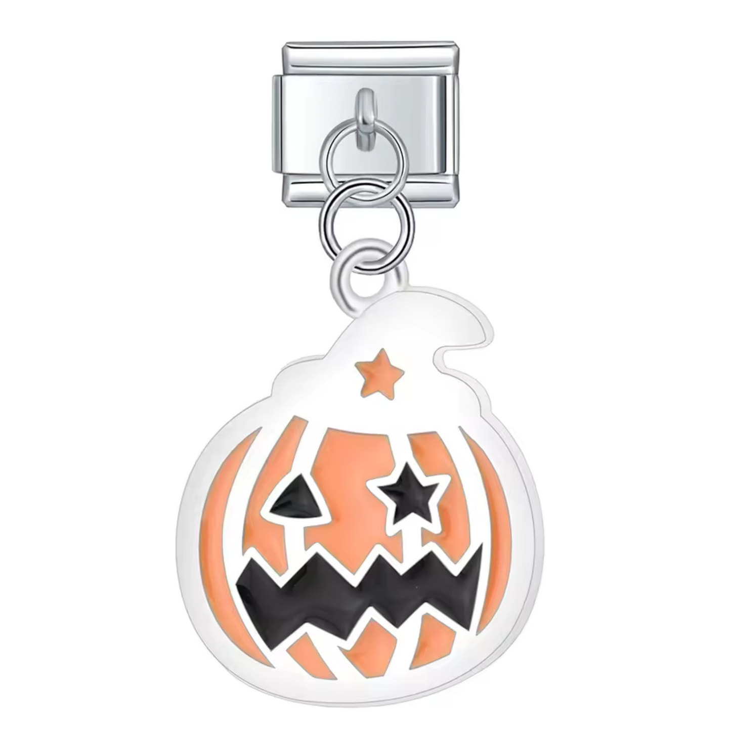 Italienischer Charm-Anhänger Silber – Kürbis mit orangefarbenem und schwarzem Hexenhut