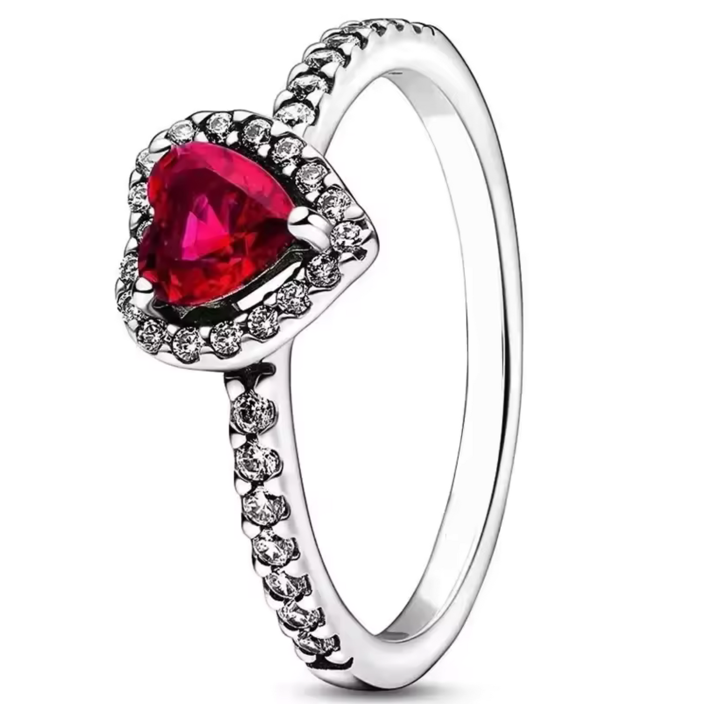 Silver Ring with Rhinestones and Red Brilliant Heart Shape – Passion and Dazzling Elegance