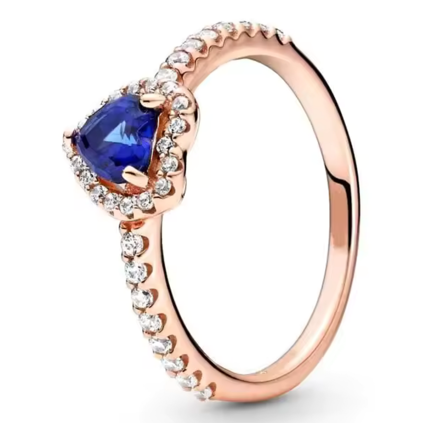 Bague Rose Gold avec Strass et Brillant Bleu Marine en Forme de Cœur – Élégance et Mystère Céleste