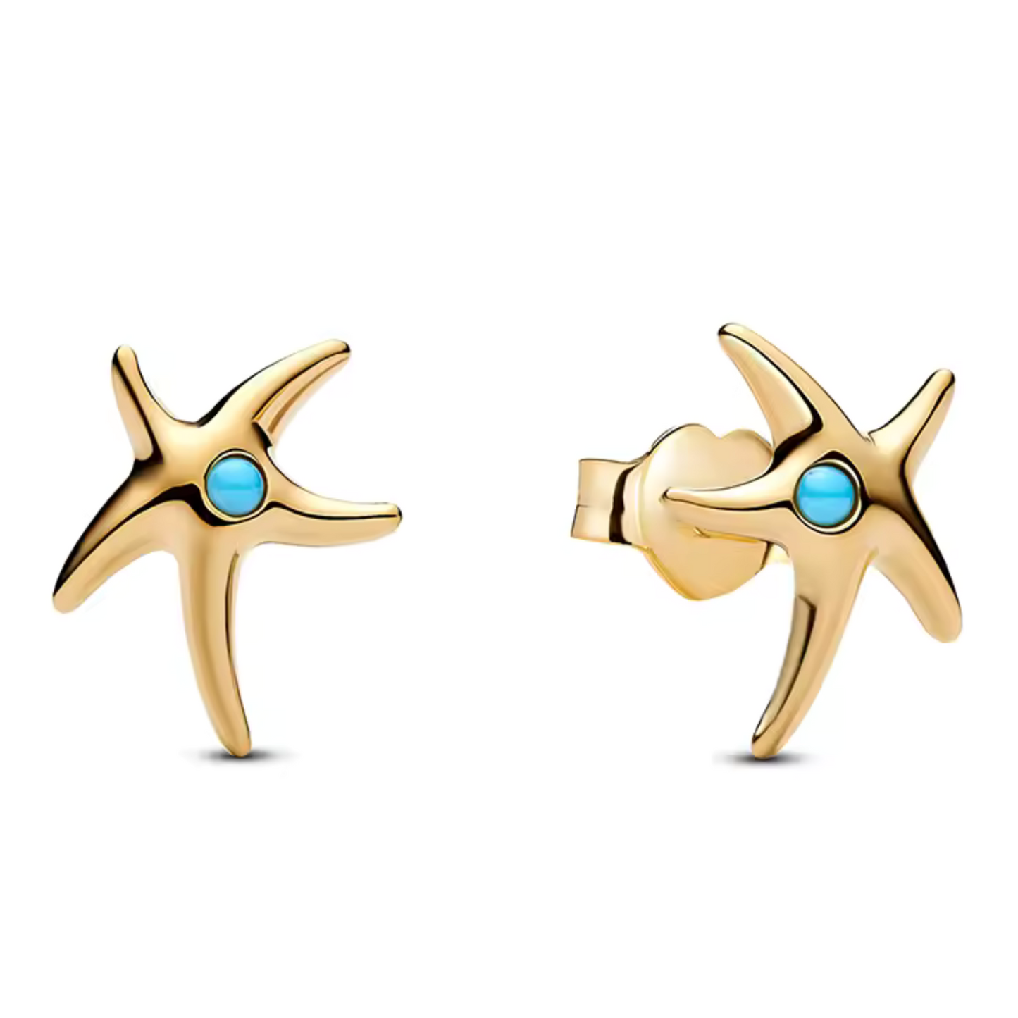 Gold Starfish Earrings with Blue Rhinestones – Refined Marine Charm