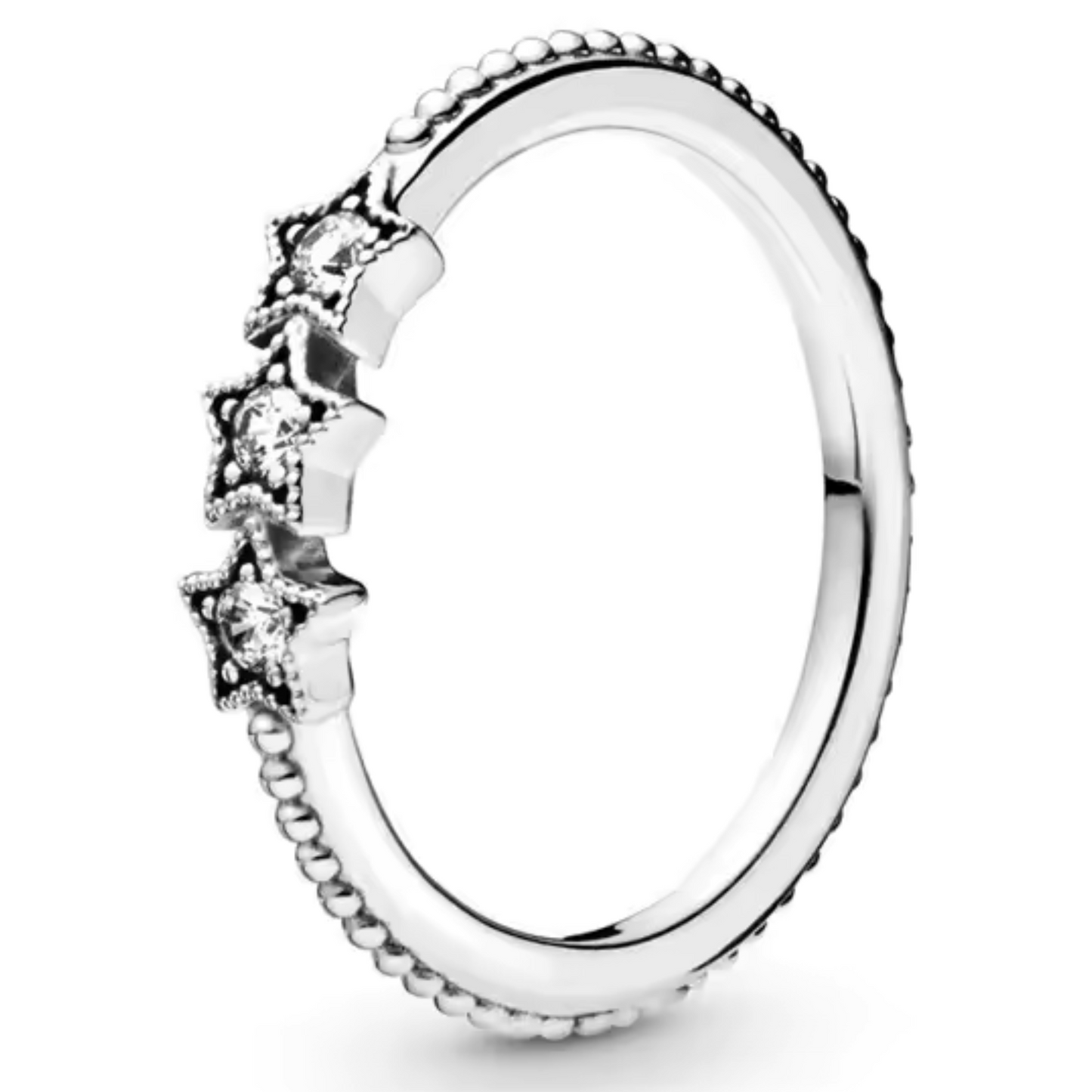 Bague Fine Argentée avec Strass et Étoiles – Douceur Céleste et Éclat Subtil