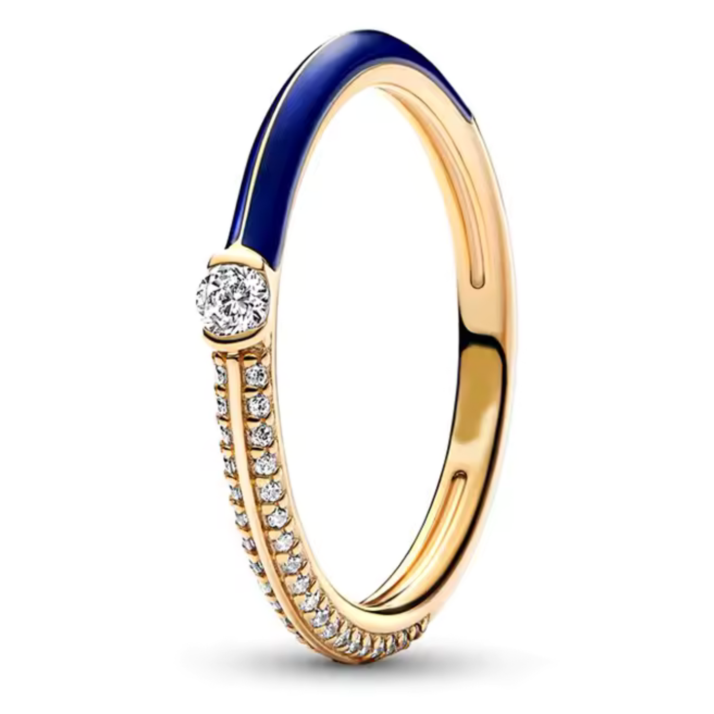 Gold and Navy Blue Thin Ring with Rhinestones – Deep Elegance and Central Sparkle