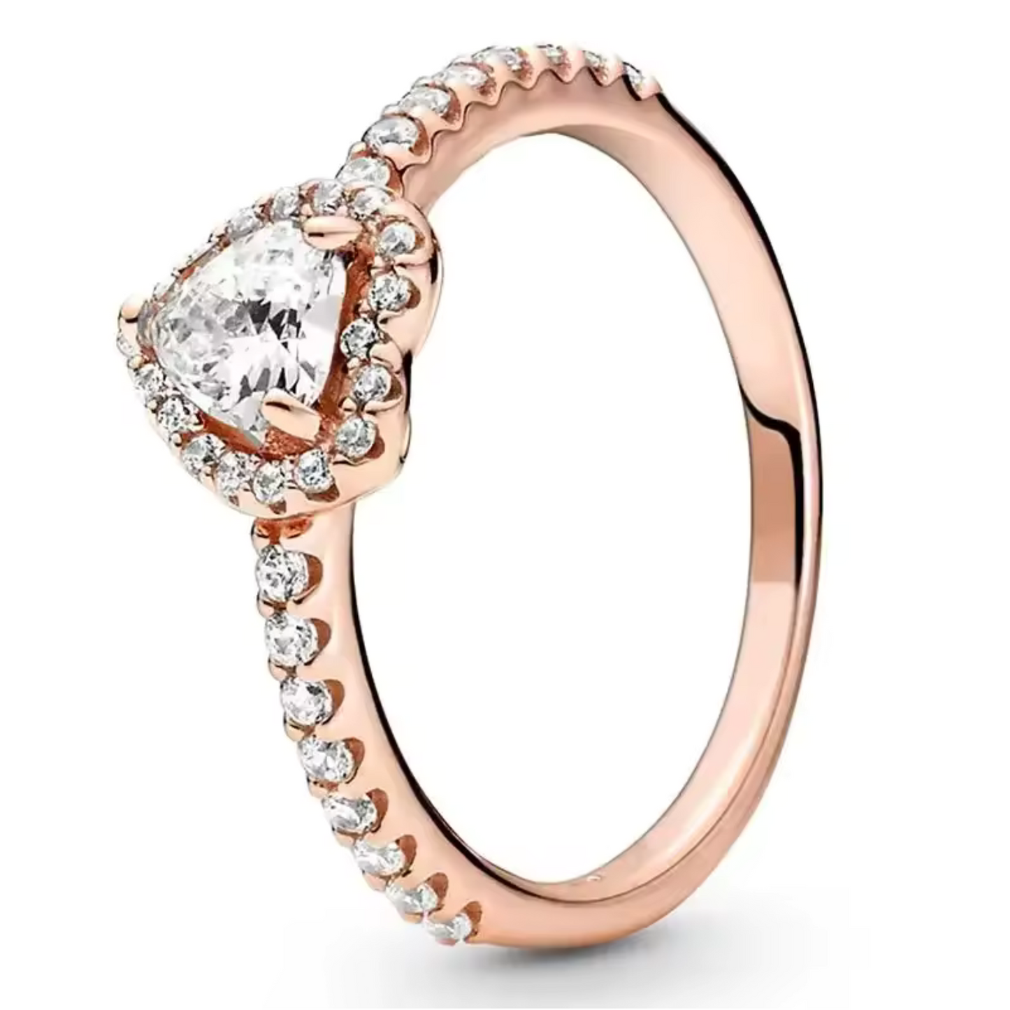Bague Rose Gold avec Strass et Brillant en Forme de Cœur – Romance et Élégance
