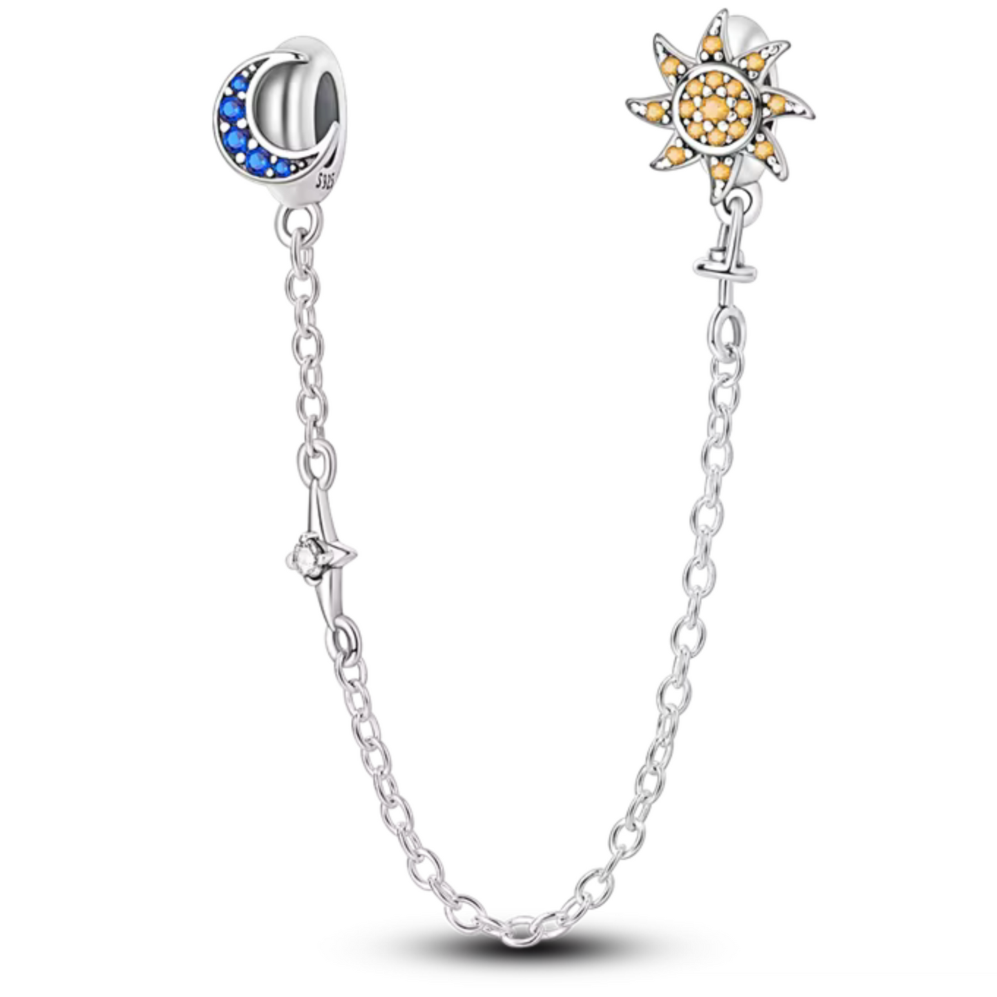 Chaîne de Sécurité Croissant de Lune Bleu et Soleil Jaune – Harmonie et Lumière