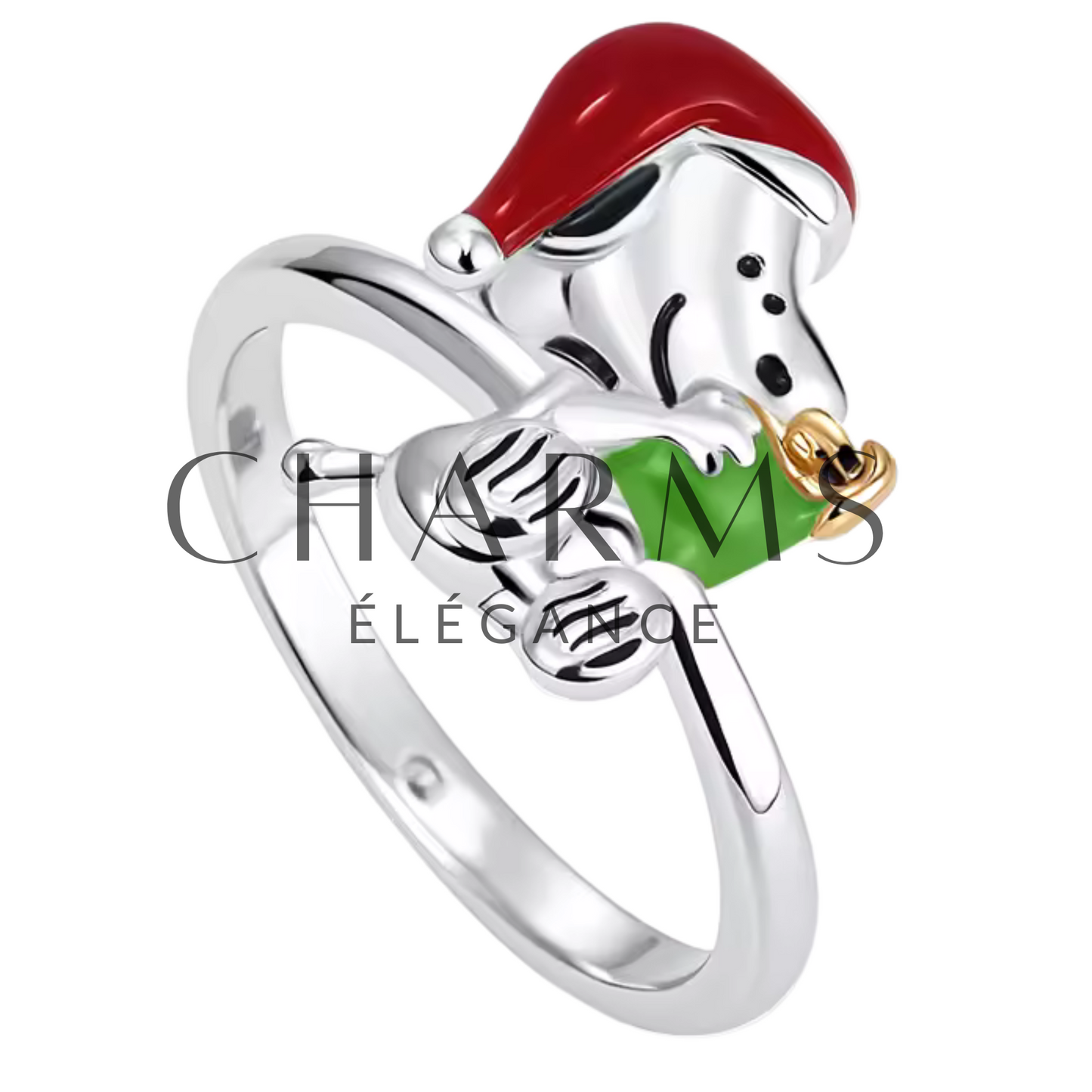 Bague Argentée Snoopy de Noël – Tendresse Hivernale et Esprit Festif