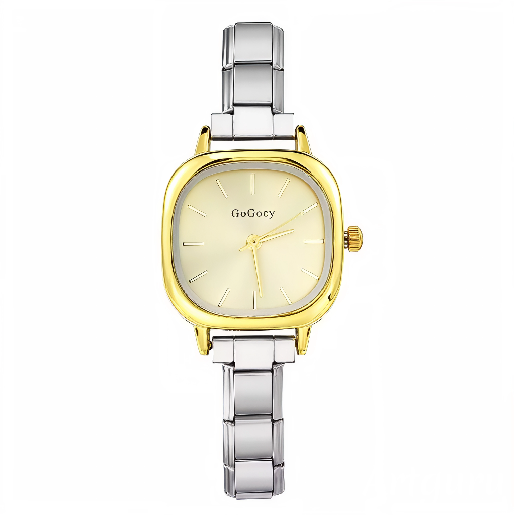 Apportez une touche de sophistication à votre poignet avec cette montre femme carrée en acier inoxydable doré. Son cadran doré au format carré de 25 mm lui confère une allure chic et lumineuse. Son bracelet est compatible avec tous les charms italiens de notre collection, pour une montre personnalisable selon vos envies.