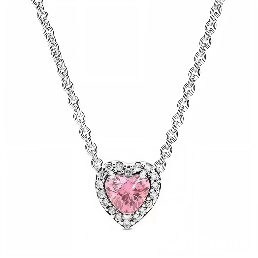 Elegante Halskette mit herzförmigem rosa Stein und funkelndem Pavé