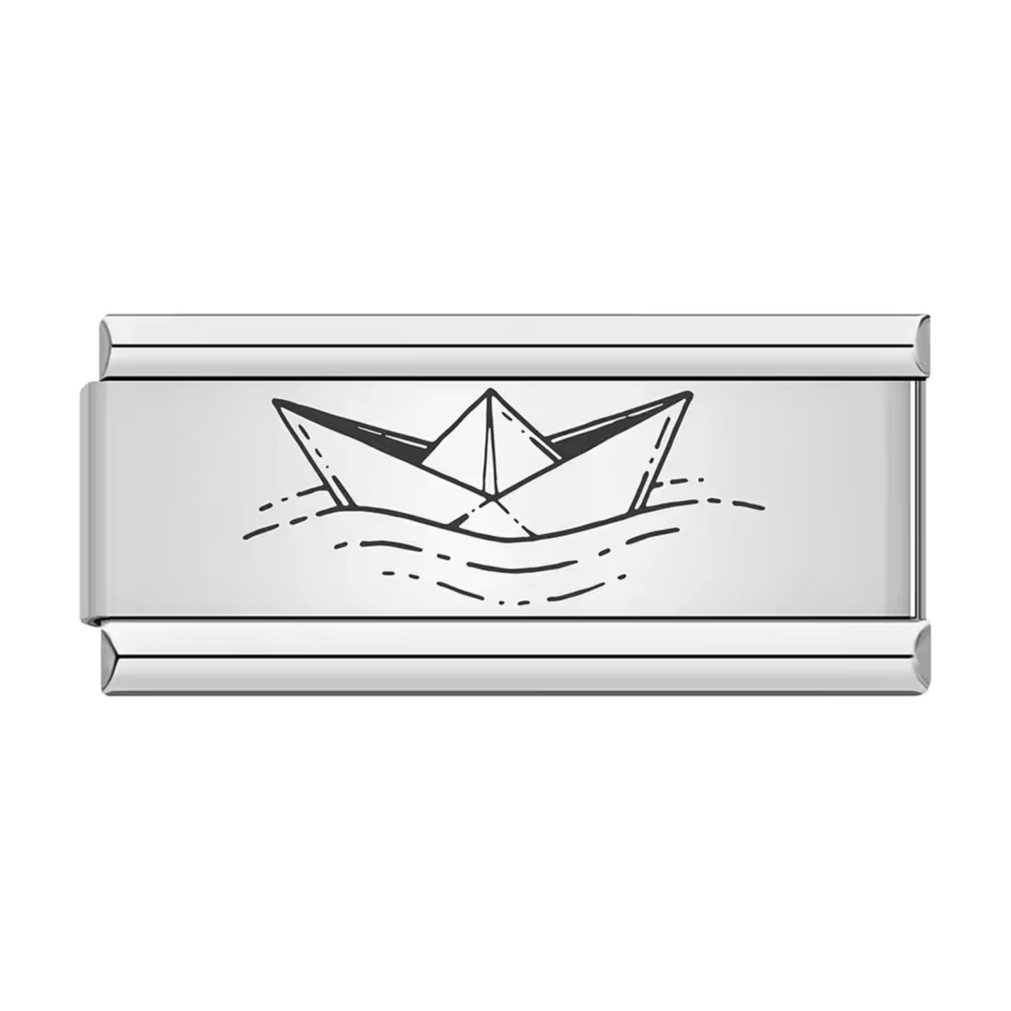 Charm Italien Long Argenté – Bateau en Papier