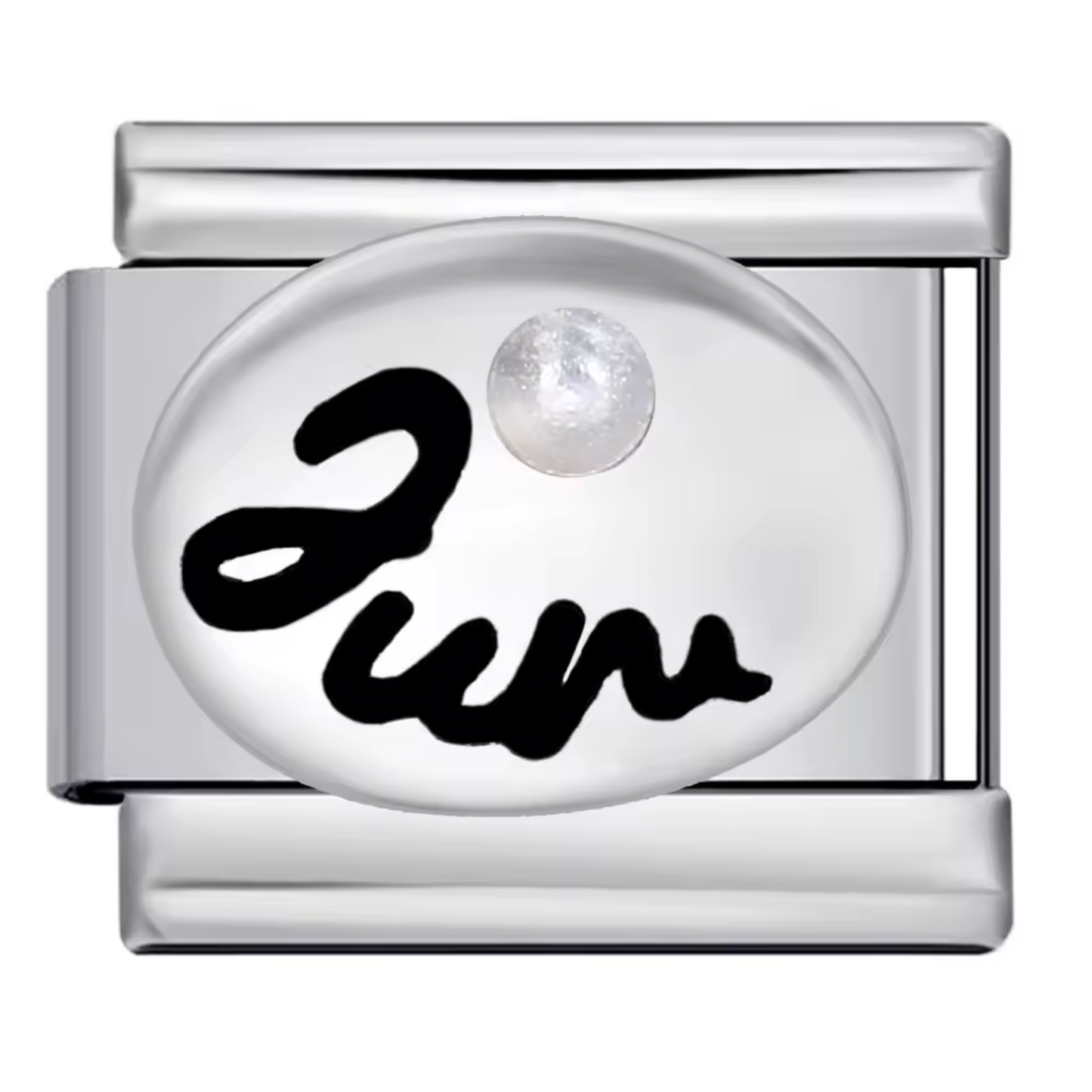 Silberner italienischer Charm – Geburtsstein und Monat