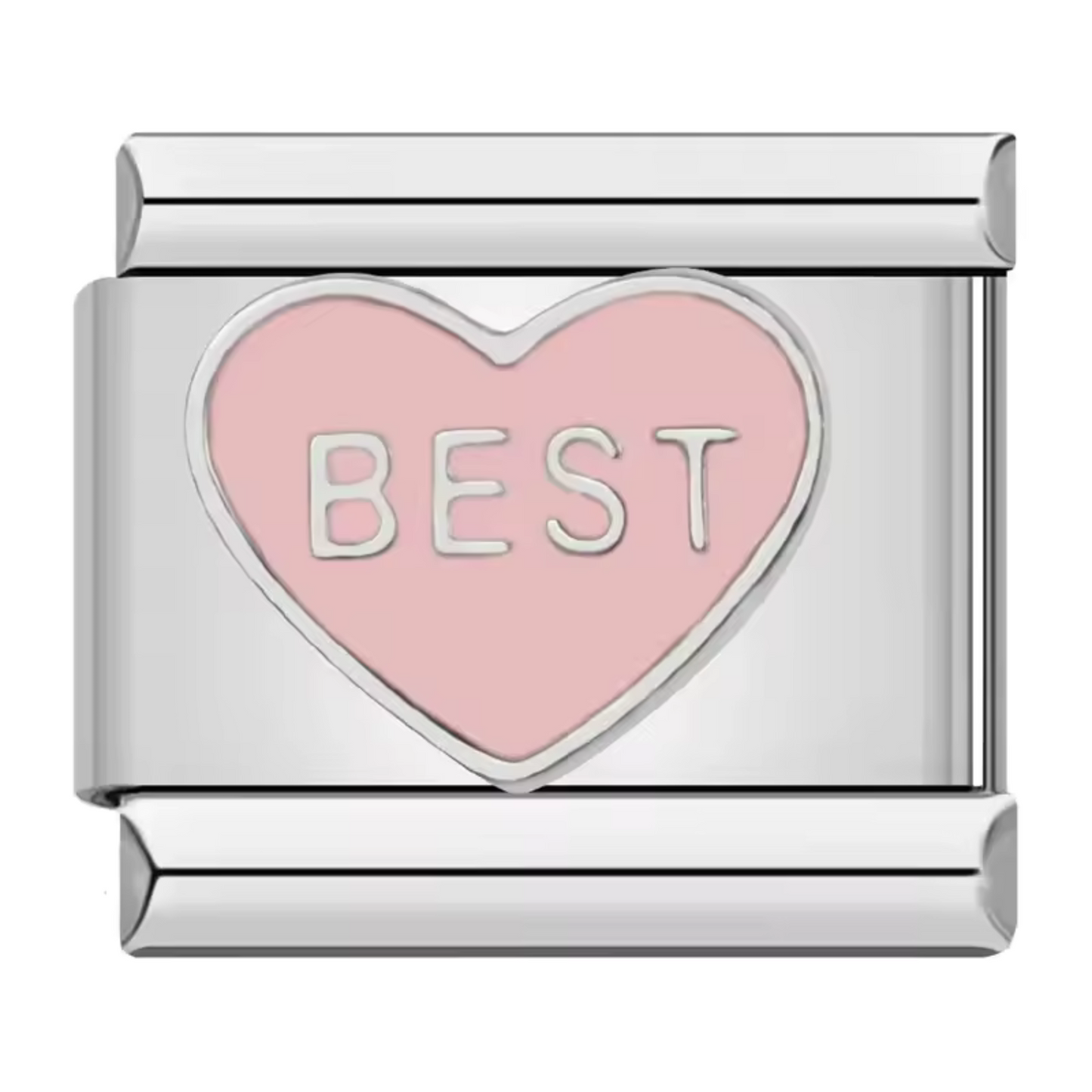 Silver Italian Charm – “Best” in a Pink Heart