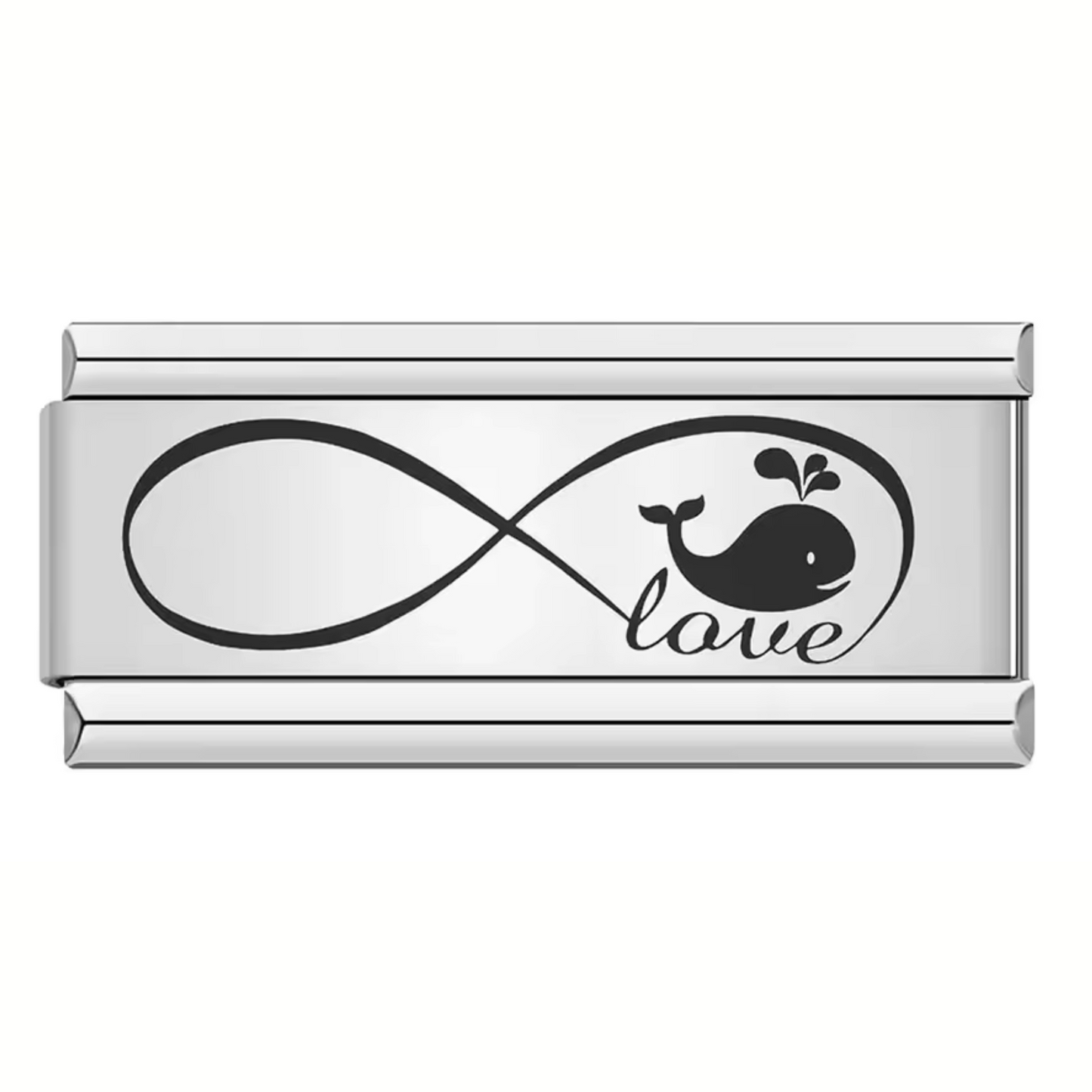 Long Silver Italian Charm – Infinity Love Sign with Whale