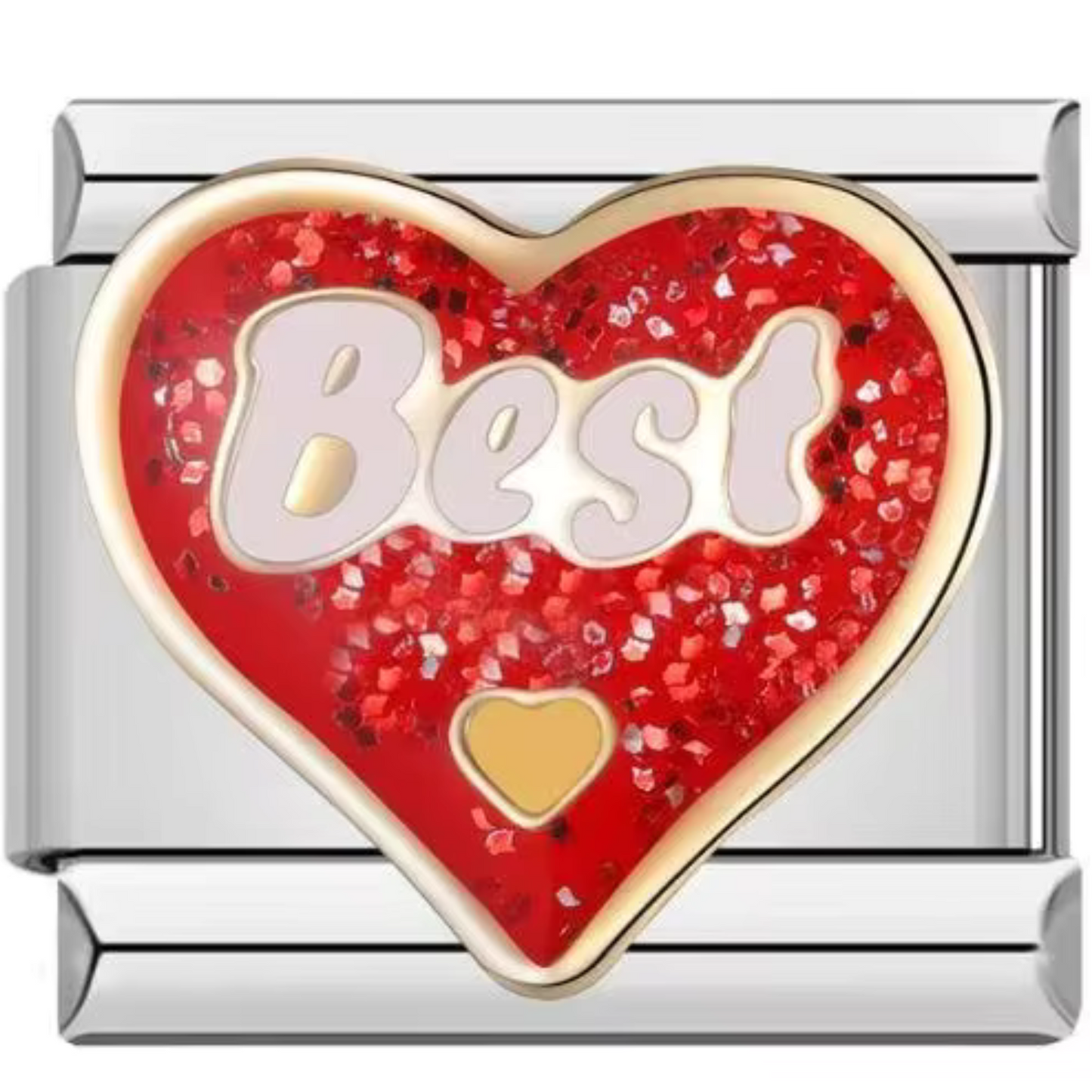 Silver Italian Charm – “Best” in red heart
