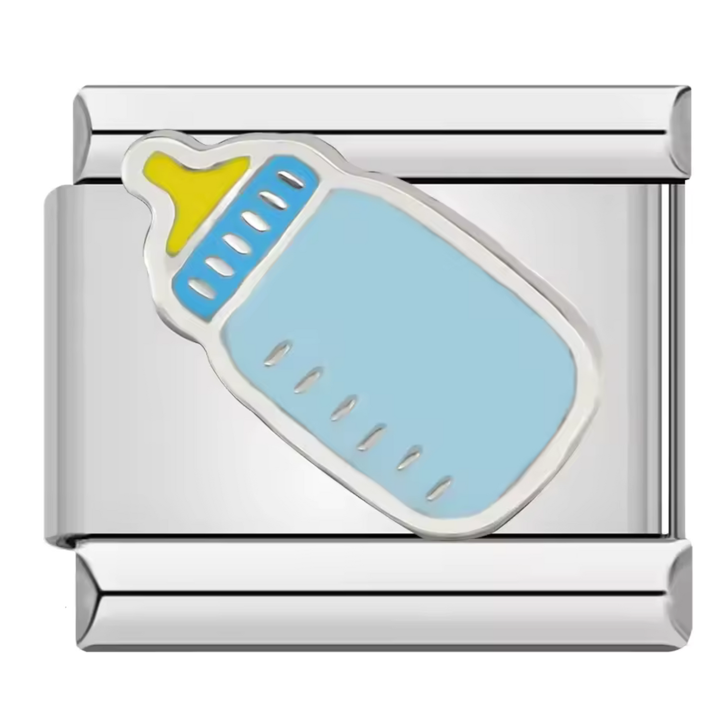 Silver Italian Charm – Blue Baby Bottle