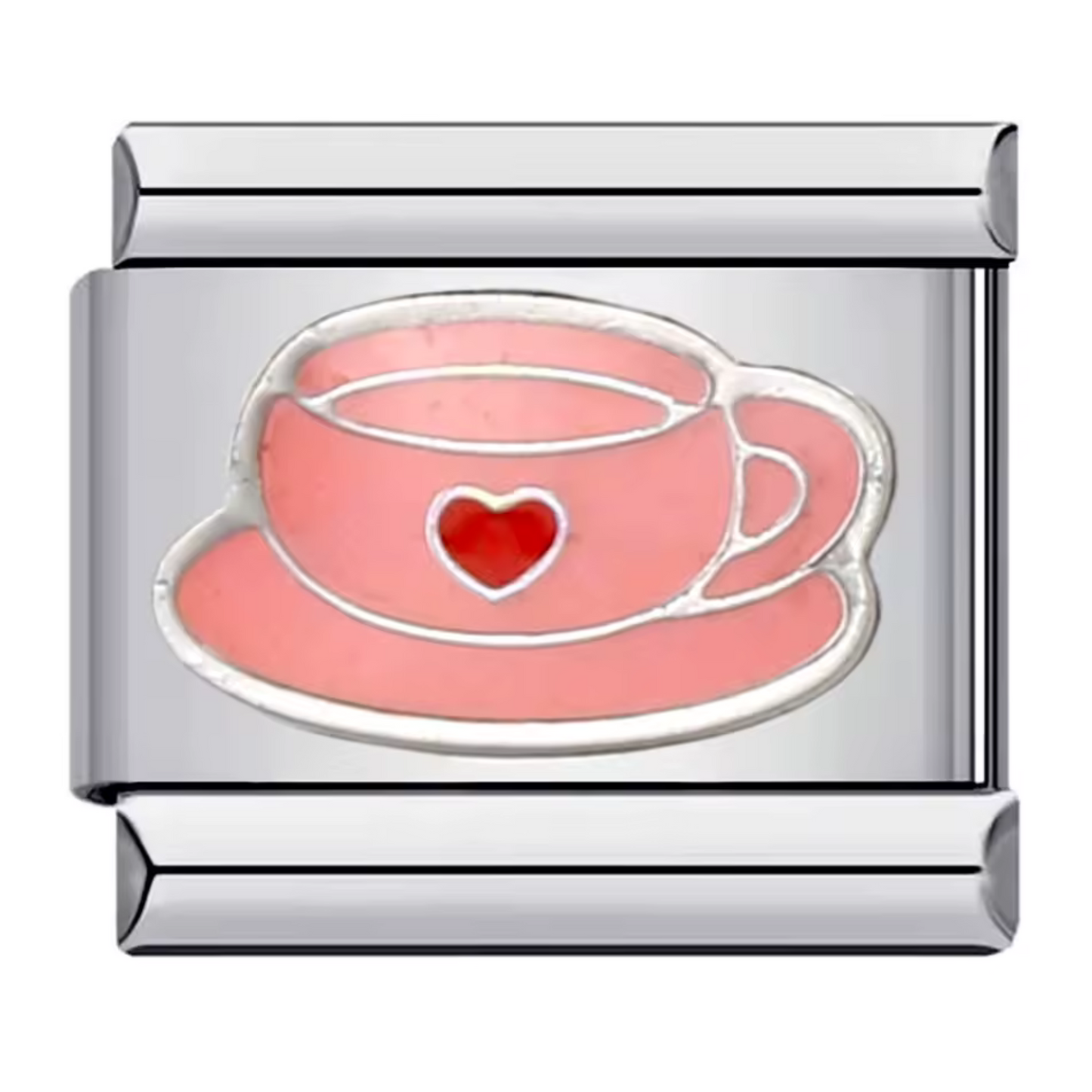 Italian Charm – Tasse mit kleinem roten Herz in Silber (rosa oder blaue Tasse)