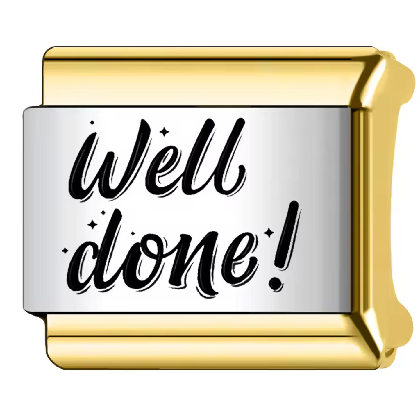Silver and Gold Italian Charm – “Well done!”