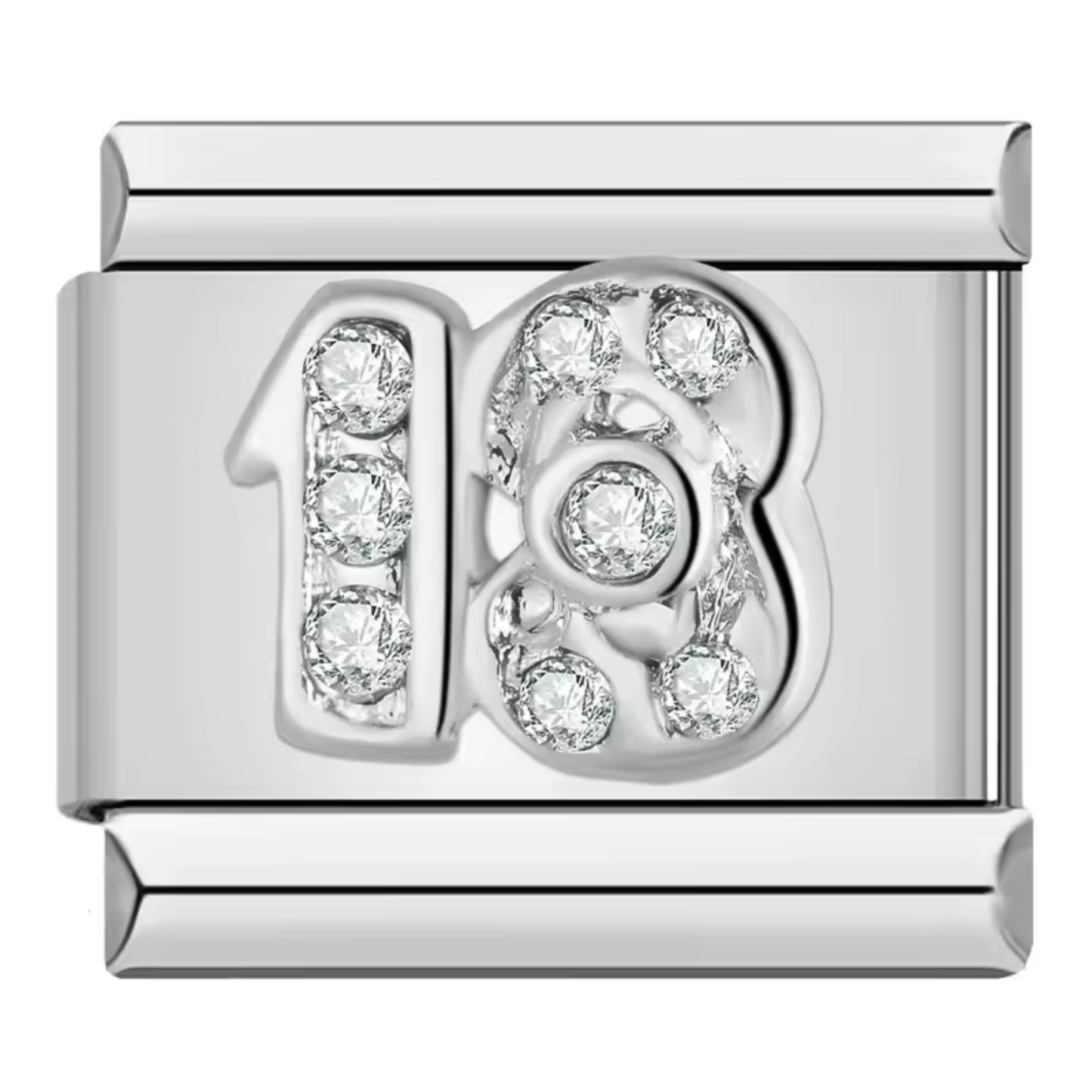 Silver Italian Charm – Number 18 with Rhinestones