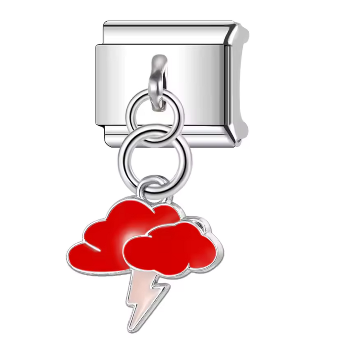 Italienischer Charme – Silberner Wolken- und Blitzanhänger in Rot, Weiß oder Schwarz