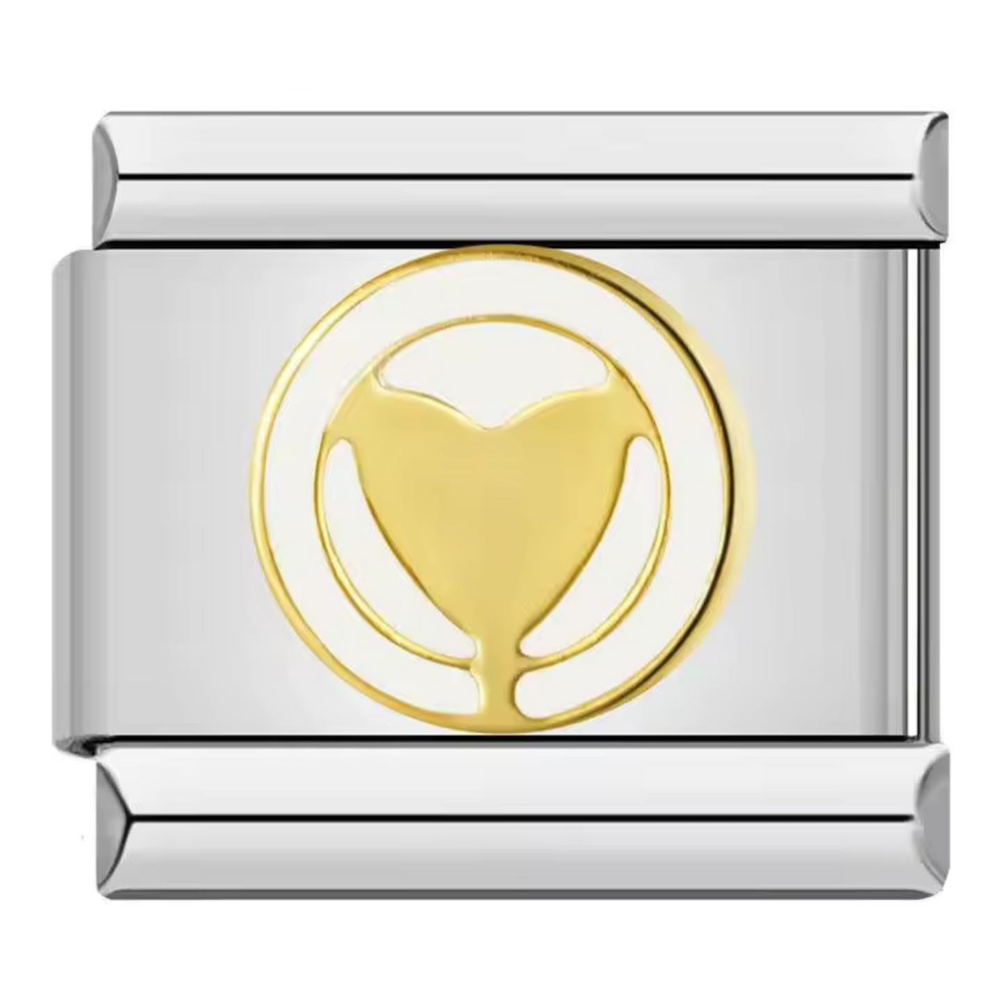 Silver and Gold Italian Charm – Heart with black or white details
