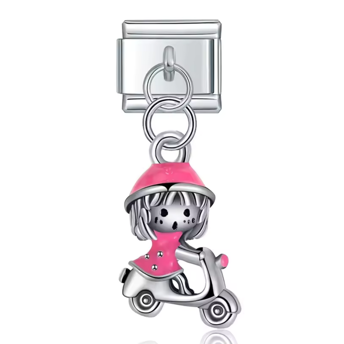 Italian Charm Silver Pendant – Girl on Scooter
