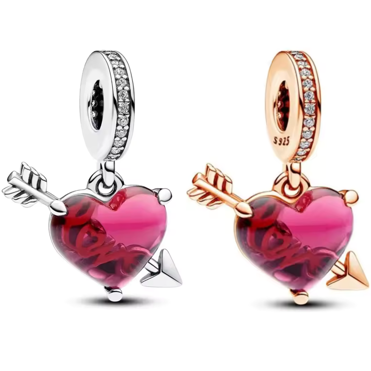 Herz-Charm mit Pfeil und „Love“-Aufschrift
