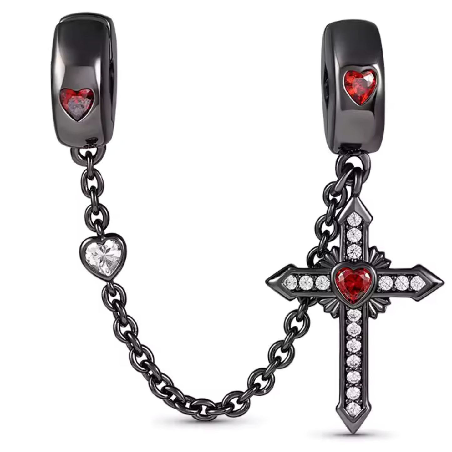 Schwarzer Kurzketten-Charm mit rotem Kreuz und Herzen – Eleganz und göttliche Leidenschaft