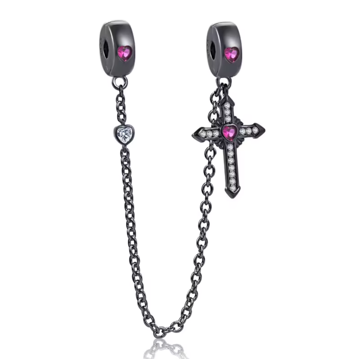 Charm-Kette mit Kreuz und rosa Herzen – Glaube und ewige Süße