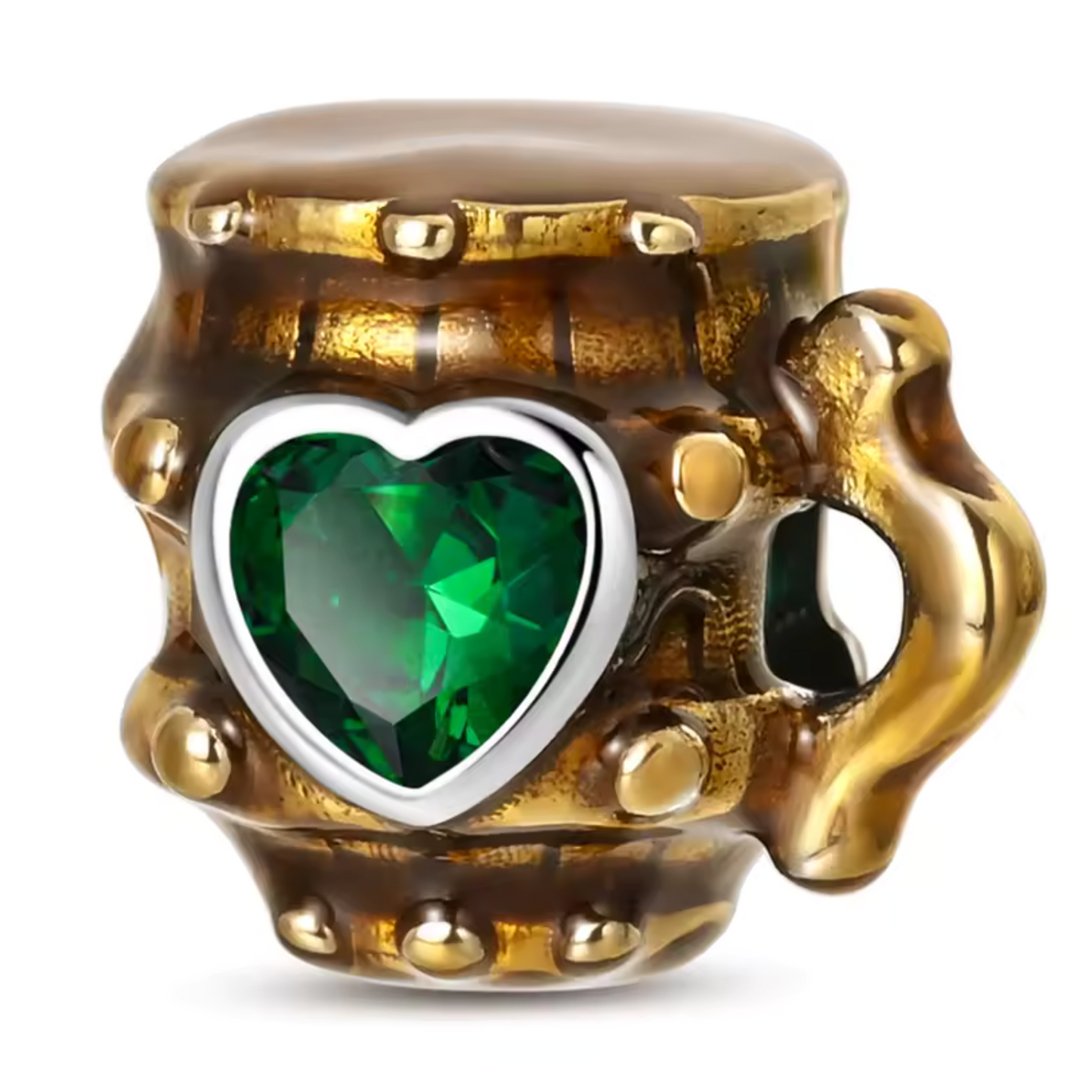 Charm Pint of Beer Wood Effect and Green Heart – Tradition and Conviviality