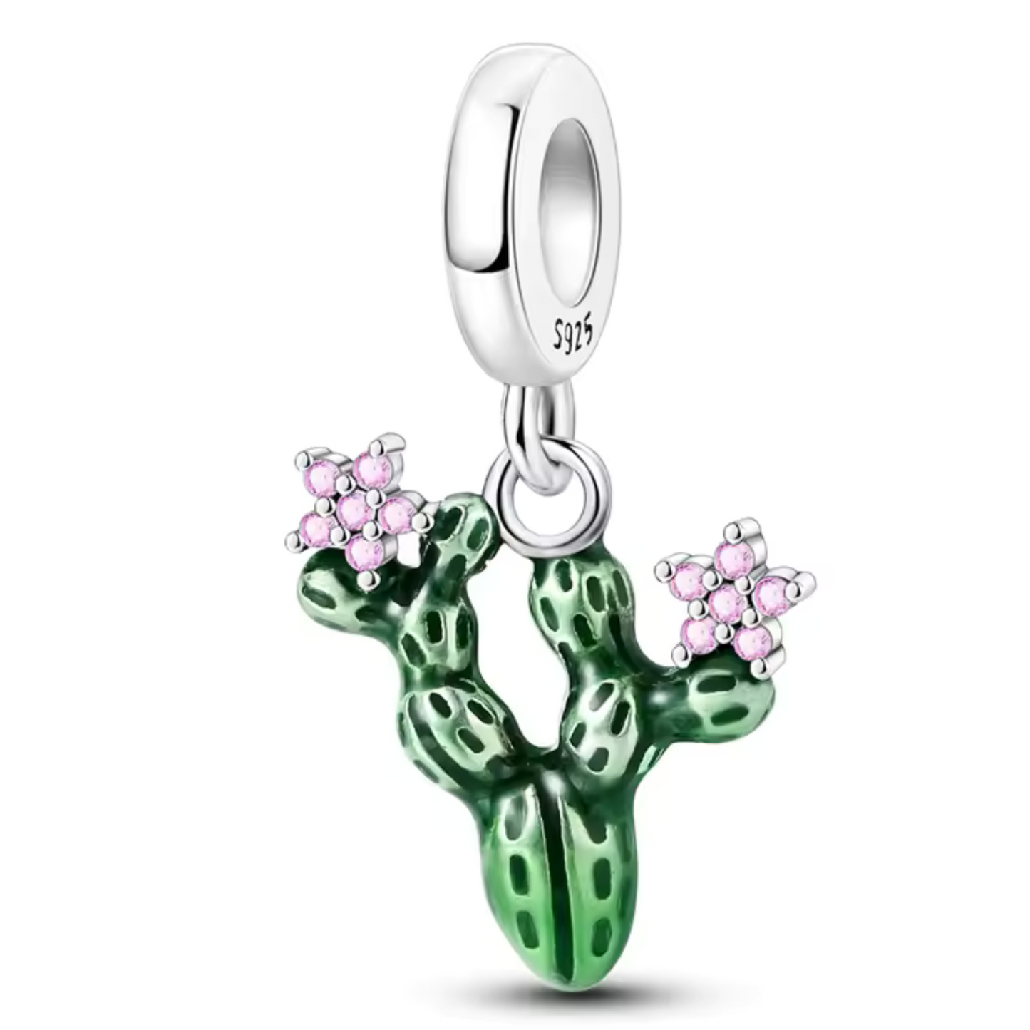 Cactus Pendant Charm with Pink Flower