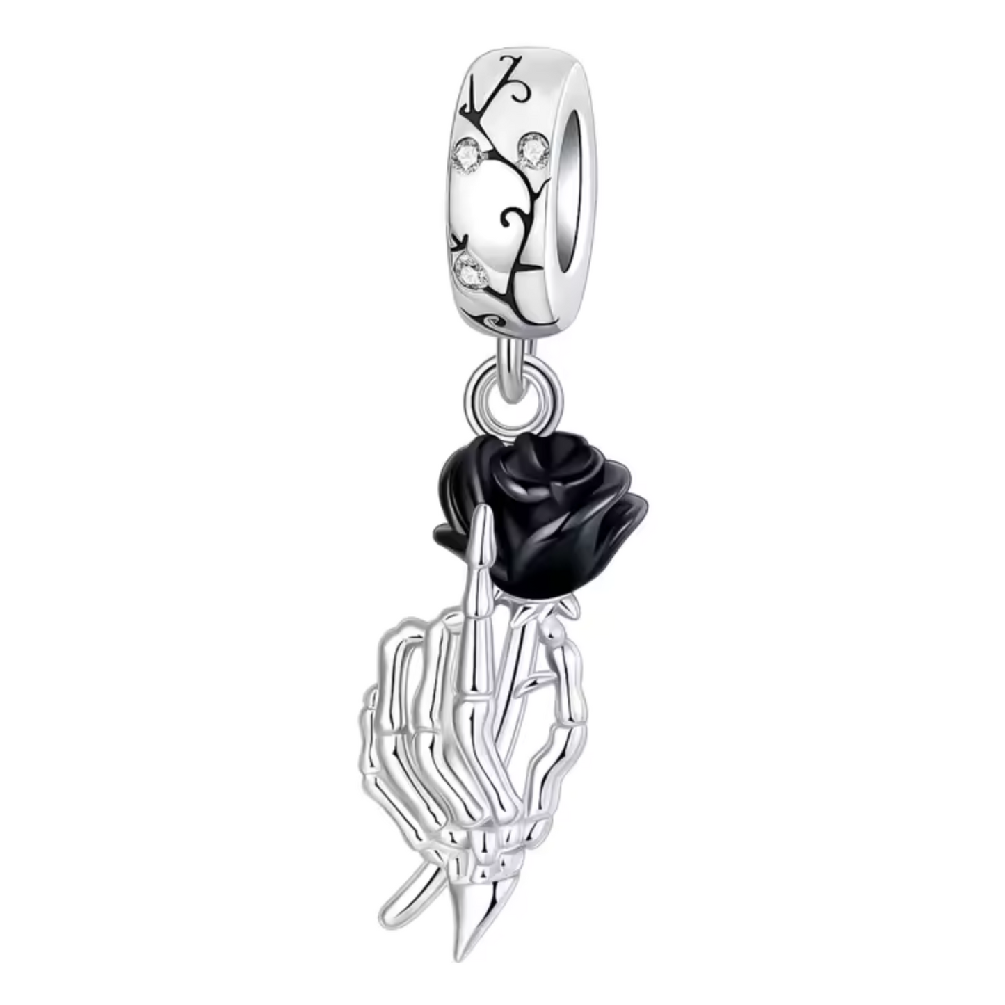 Charm - Main de Squelette et Rose Noire